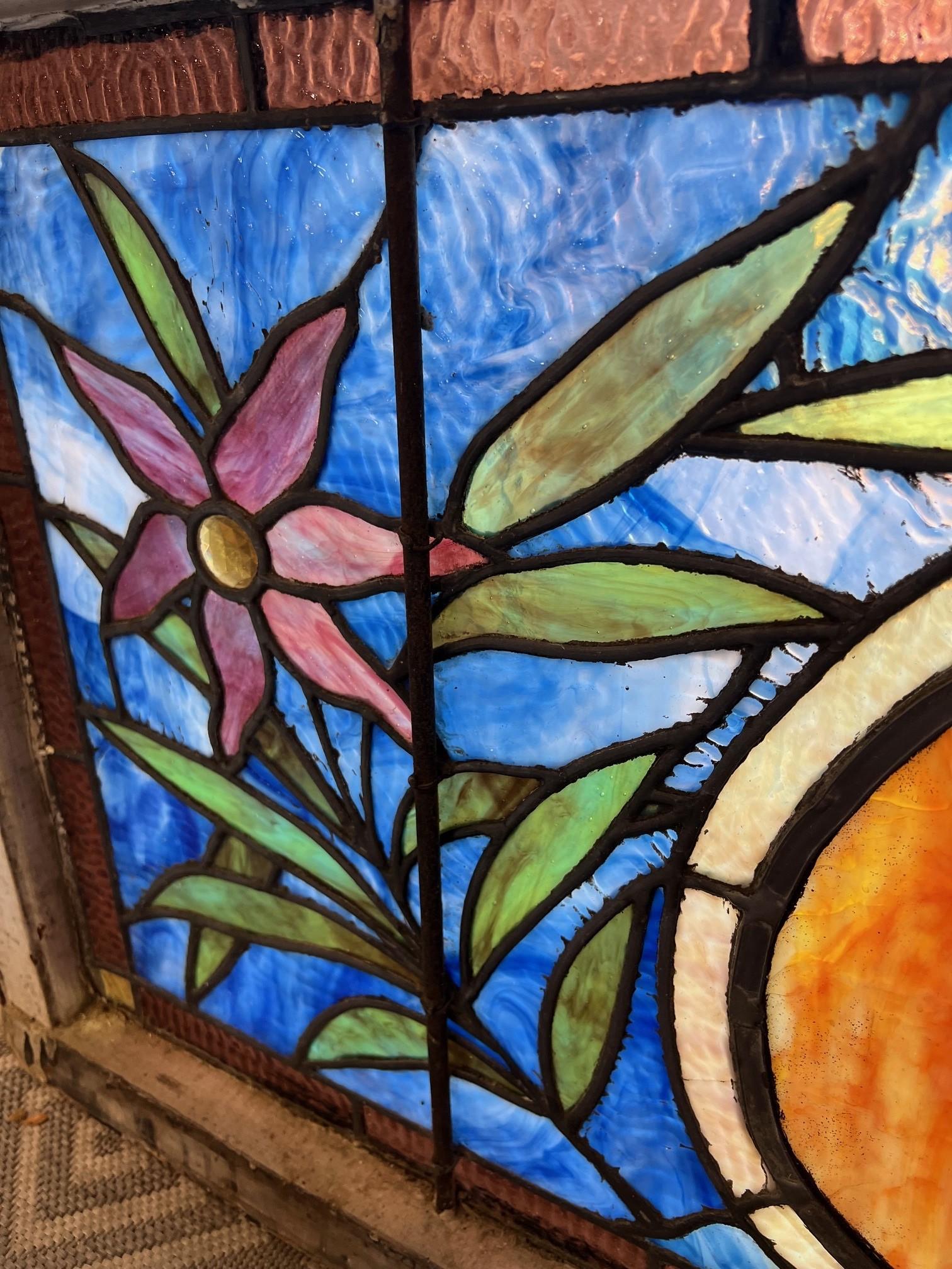 Antique 19th Century Stained Glass Transom Window For Sale 8