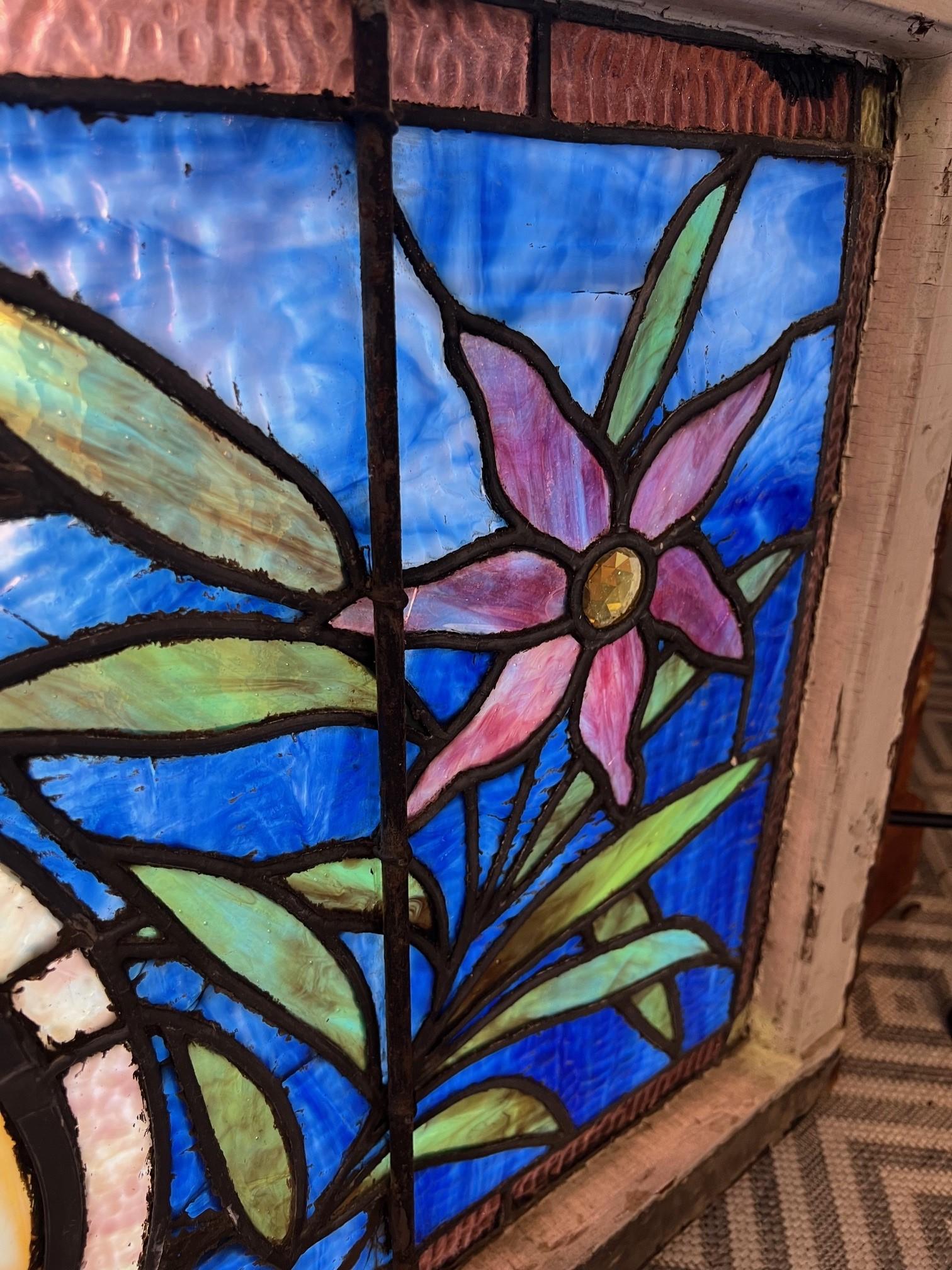 Antique 19th Century Stained Glass Transom Window For Sale 9