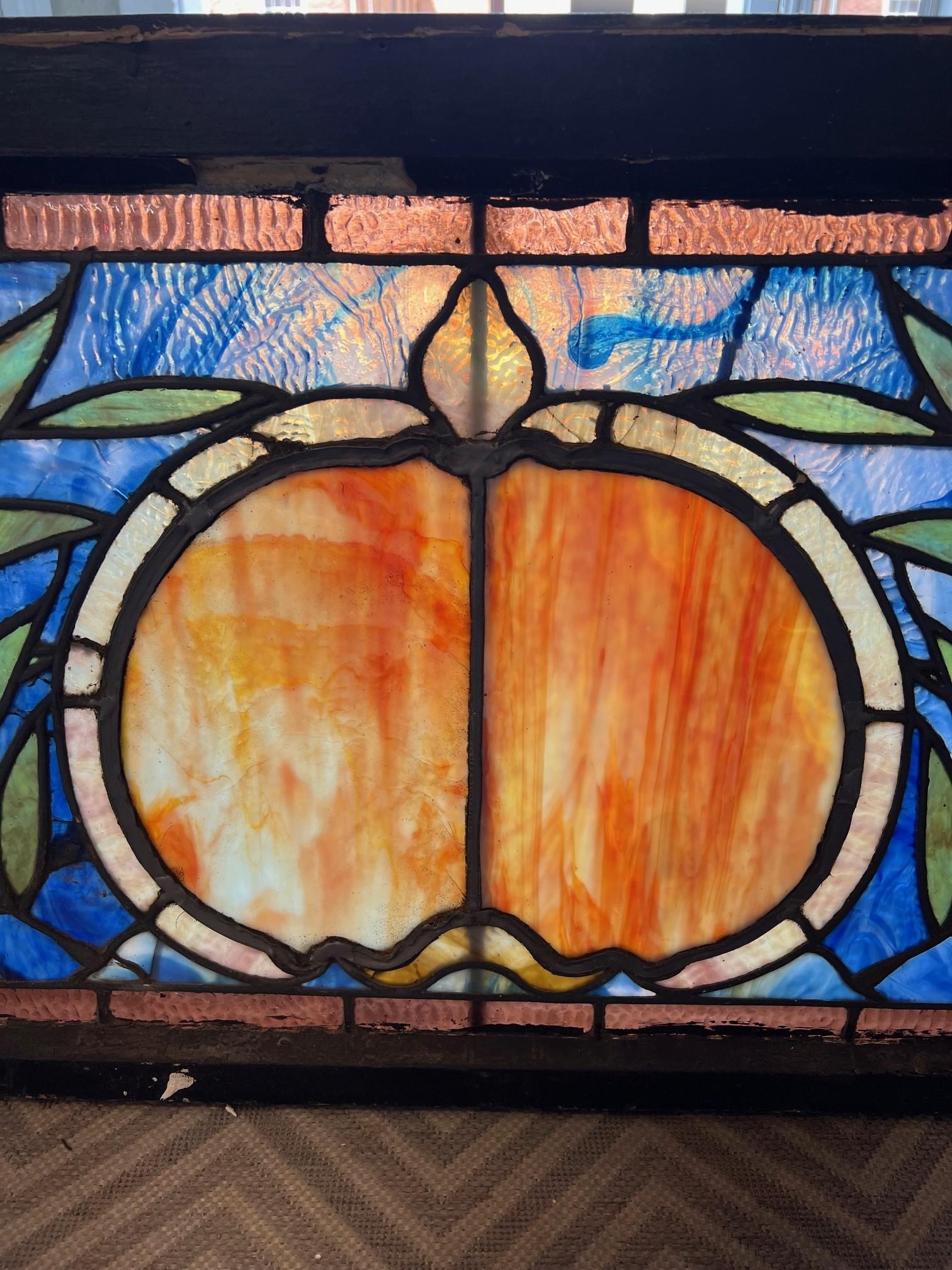 American Antique 19th Century Stained Glass Transom Window For Sale