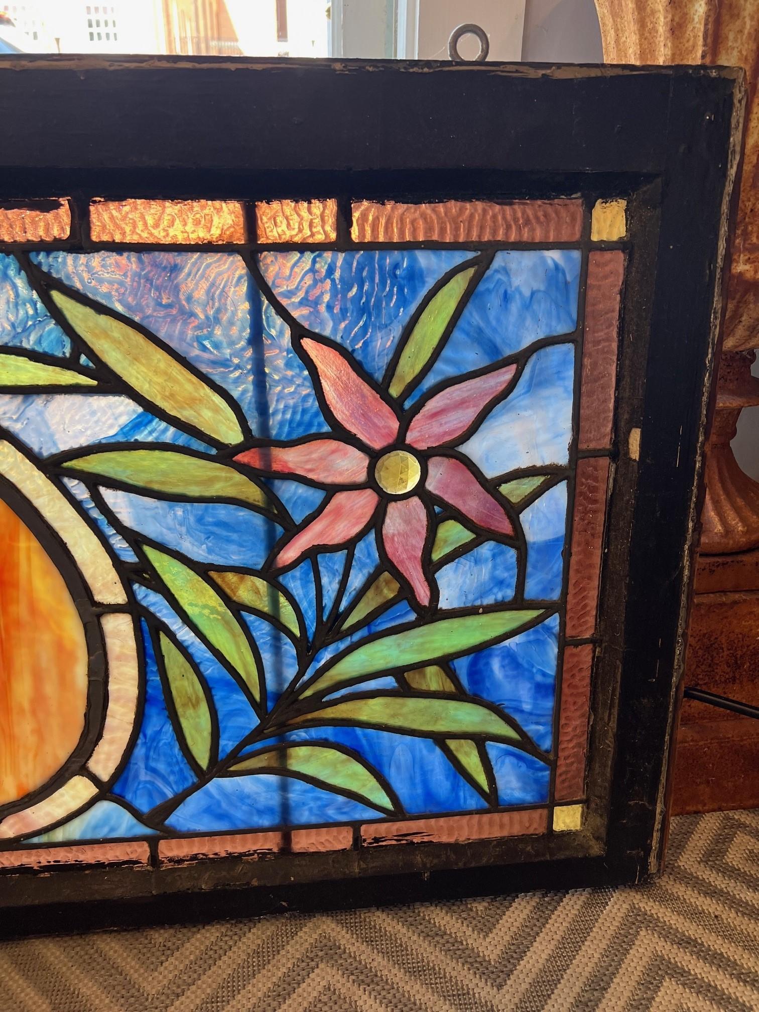 Antique 19th Century Stained Glass Transom Window In Good Condition For Sale In Stamford, CT