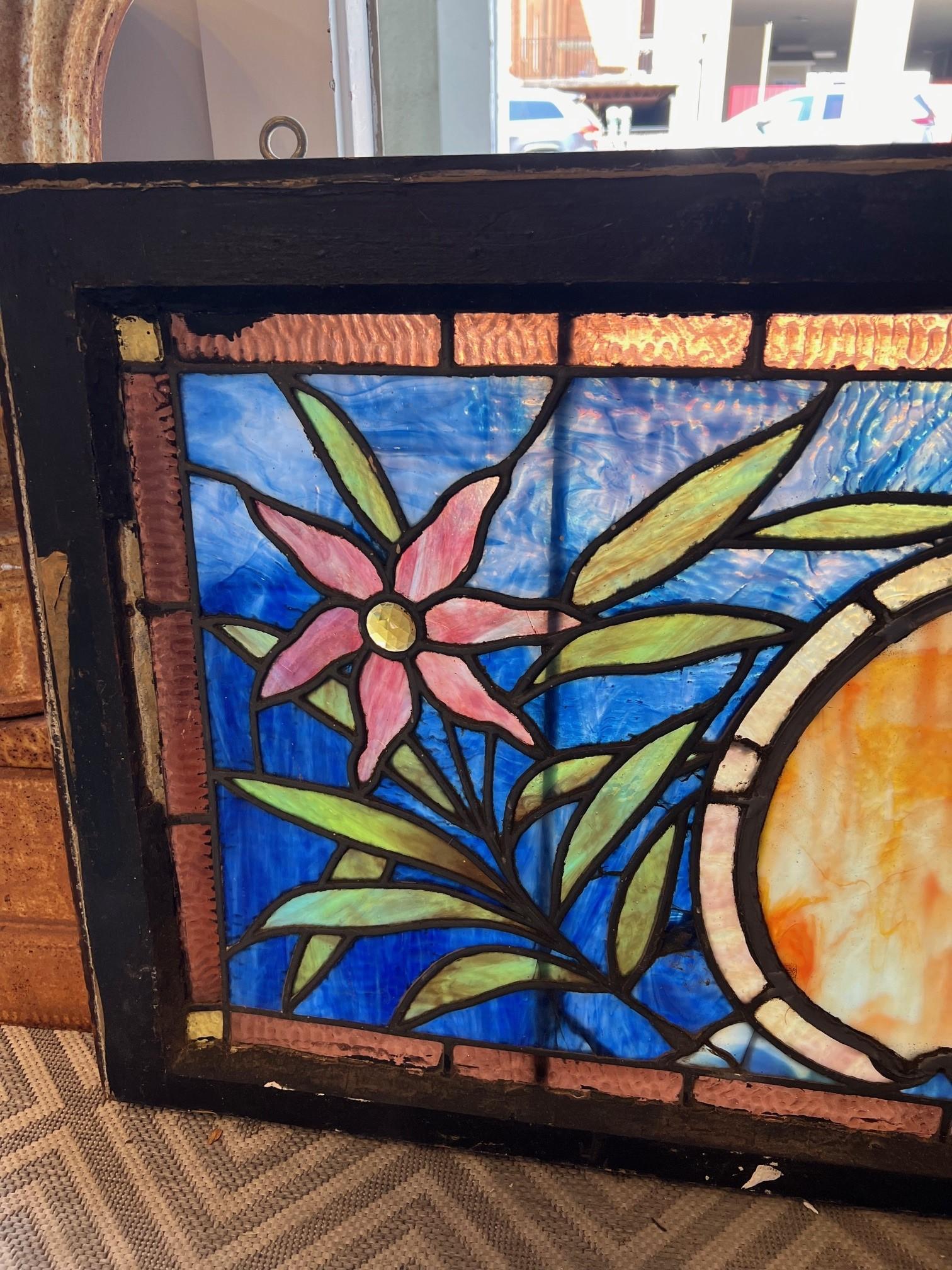 Antique 19th Century Stained Glass Transom Window For Sale 1