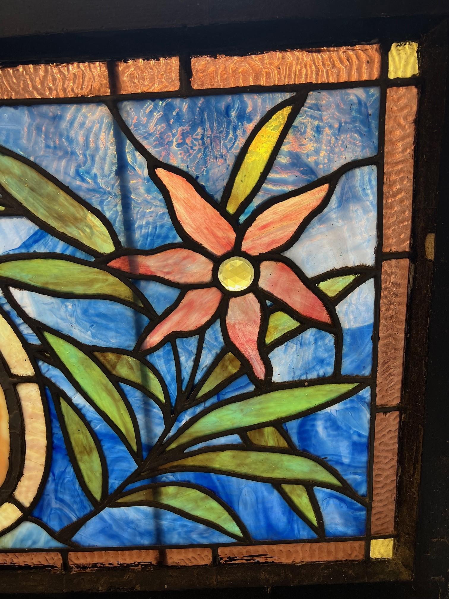 Antique 19th Century Stained Glass Transom Window For Sale 2