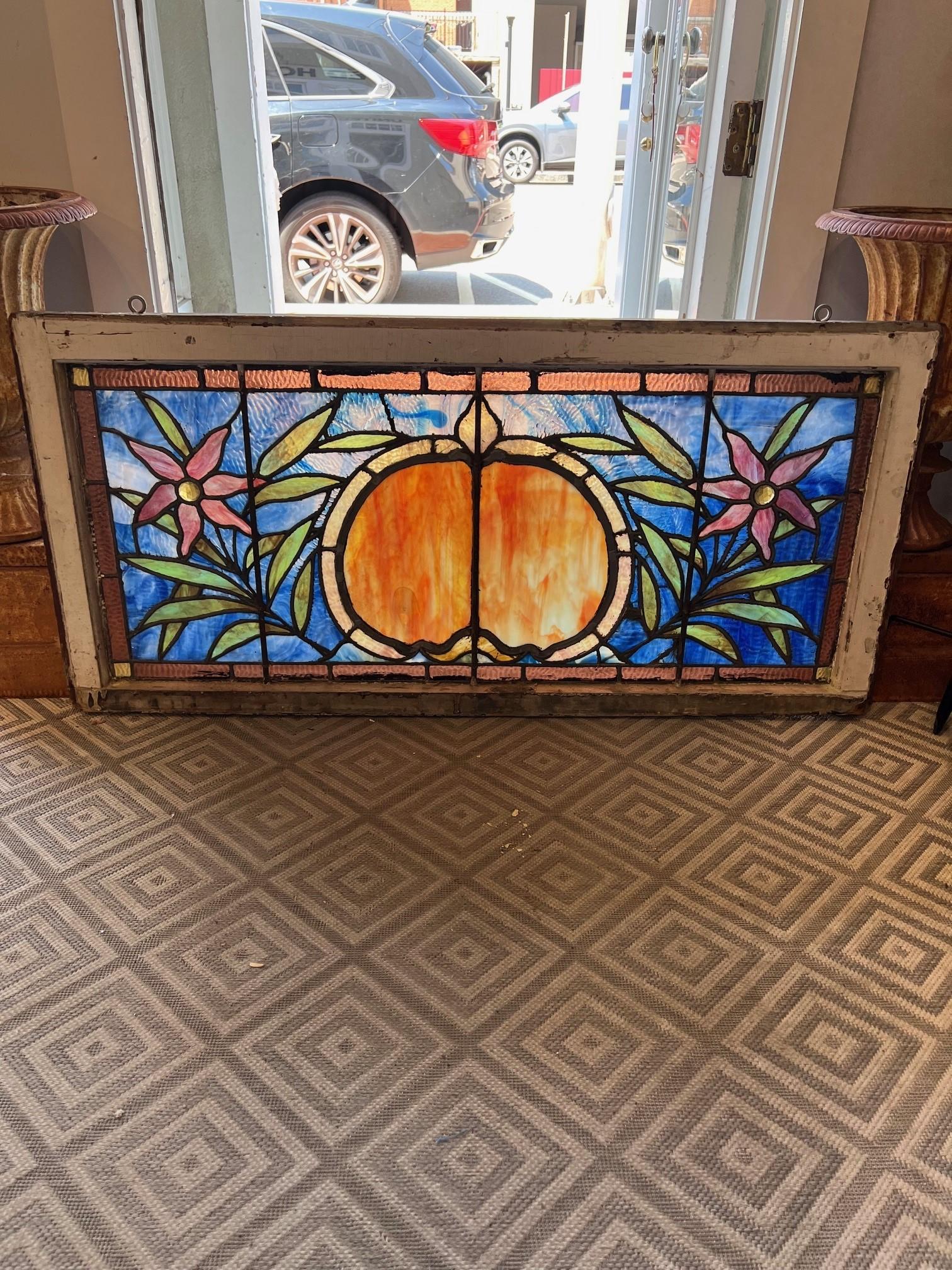 Antique 19th Century Stained Glass Transom Window For Sale 4