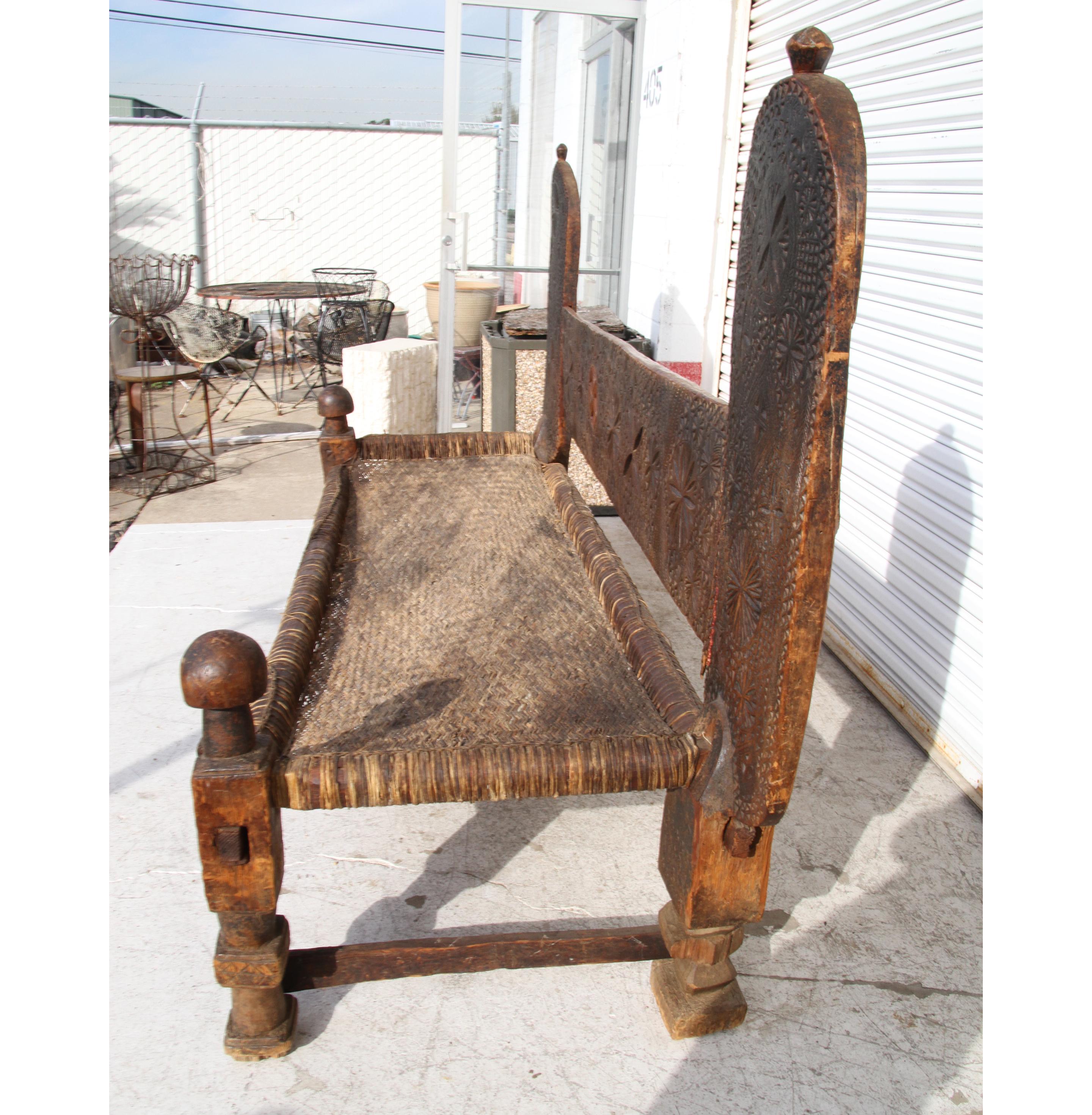 Indian  Antique 19th Century Swat Valley Charpoi Bench For Sale