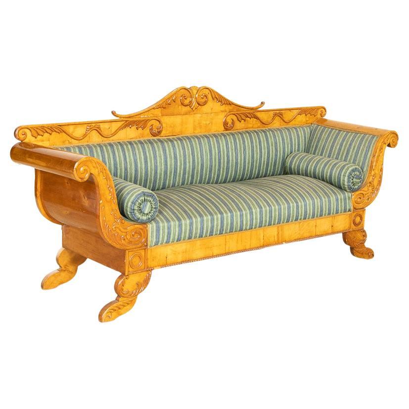 Antique 19th Century Swedish Biedermeier Yellow Birch Sofa Settee For Sale