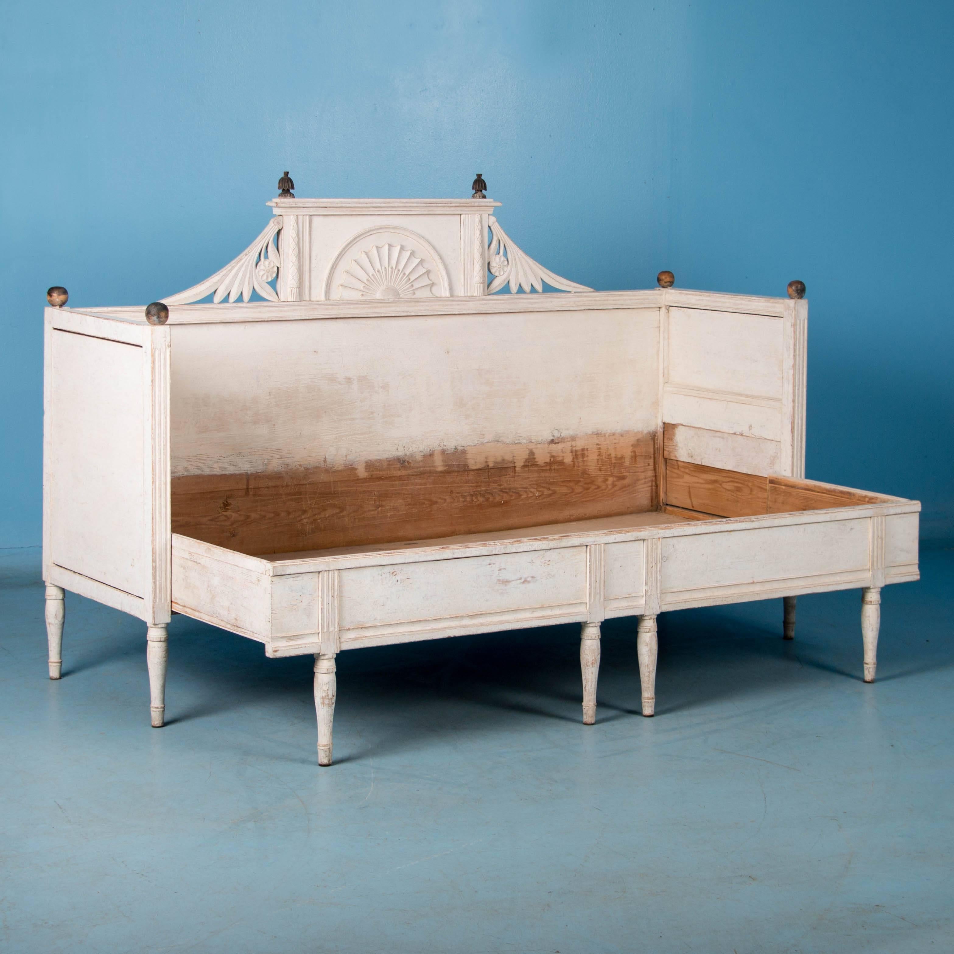 Antique 19th Century Swedish Gustavian Bench Painted White 6