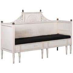 Antique 19th Century Swedish Gustavian Bench Painted White