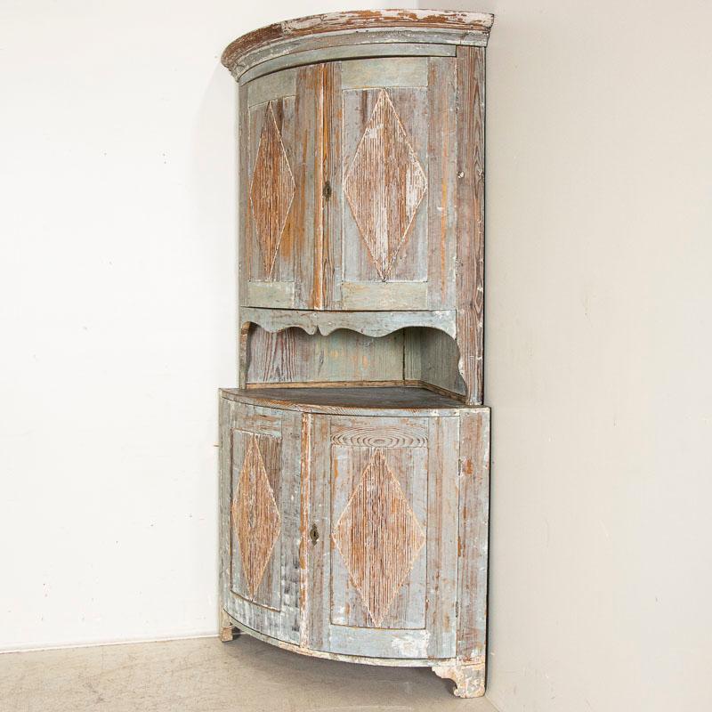 Antique 19th Century Swedish Gustavian Original Gray Painted Corner Cabinet 1