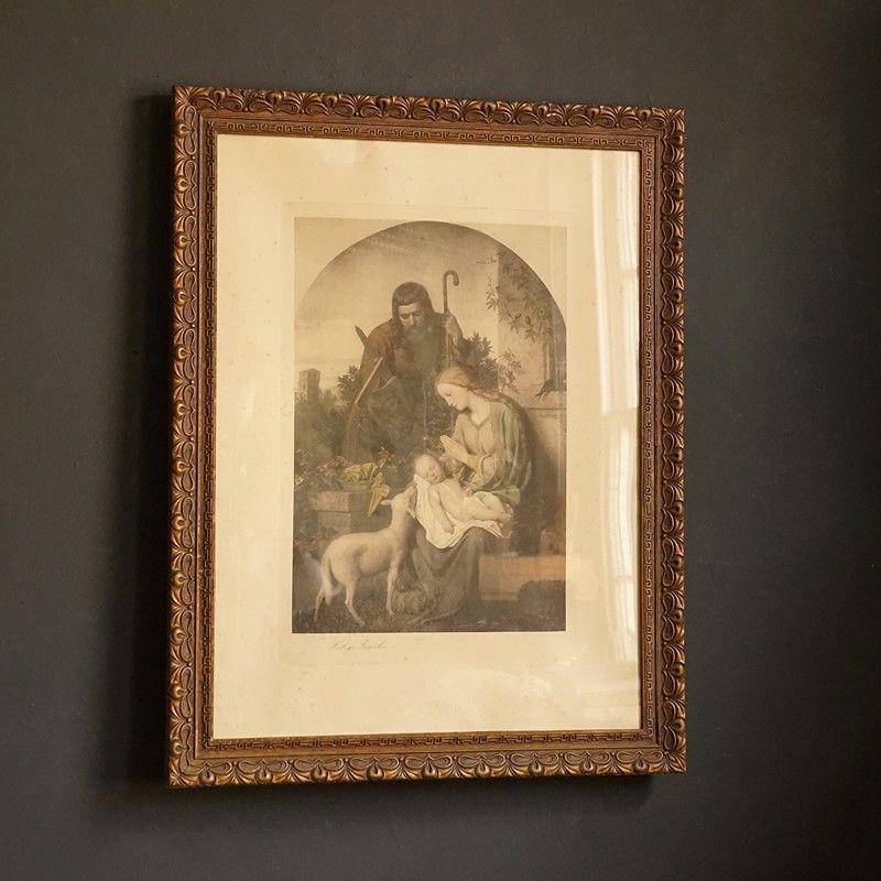Antique Religious Print 'The Holy Family', Swedish Hand Coloured Etching, 1890 In Good Condition For Sale In Bristol, GB