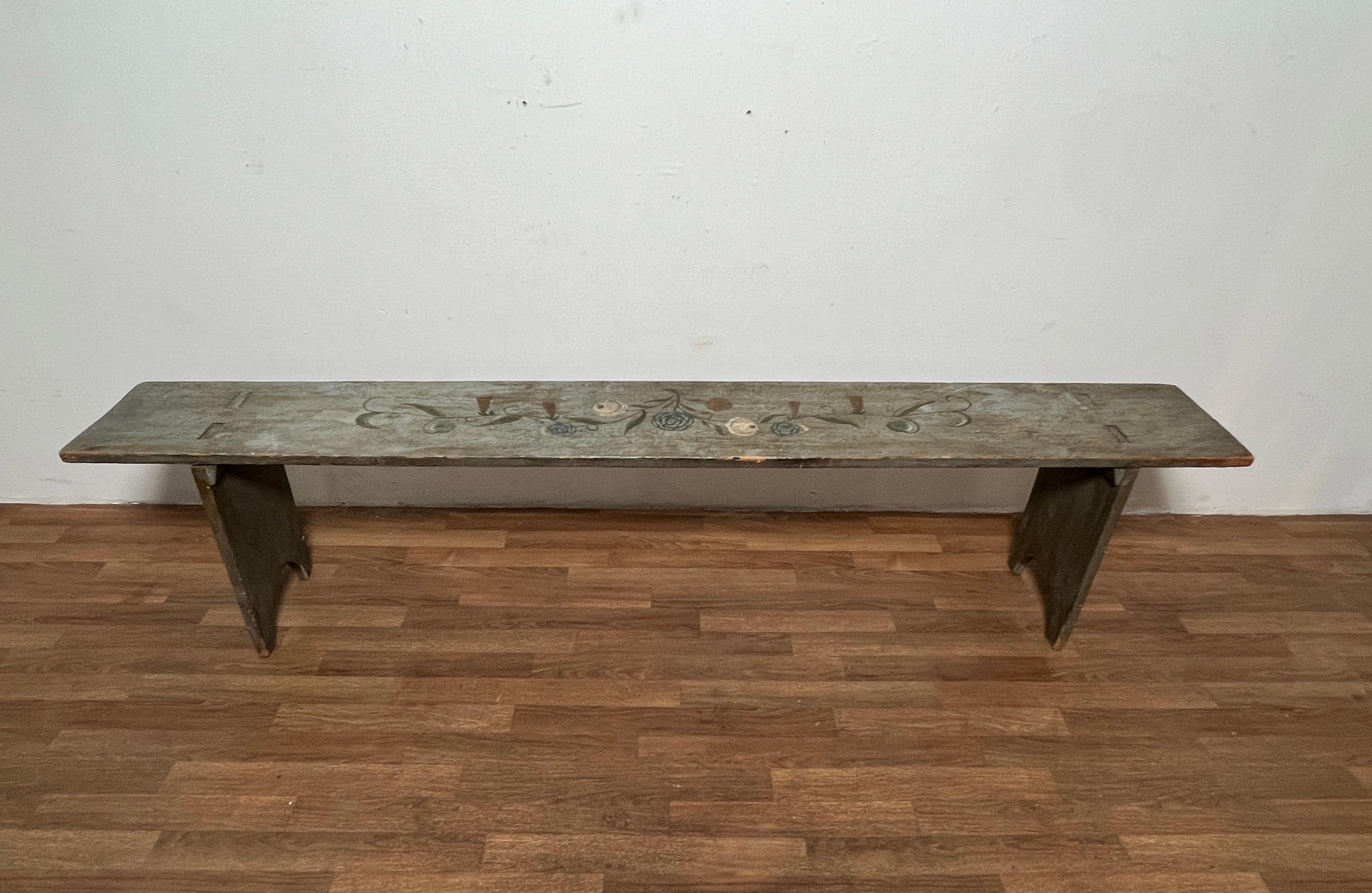 Antique 19th Century Swedish Rosemaled Bench For Sale 5