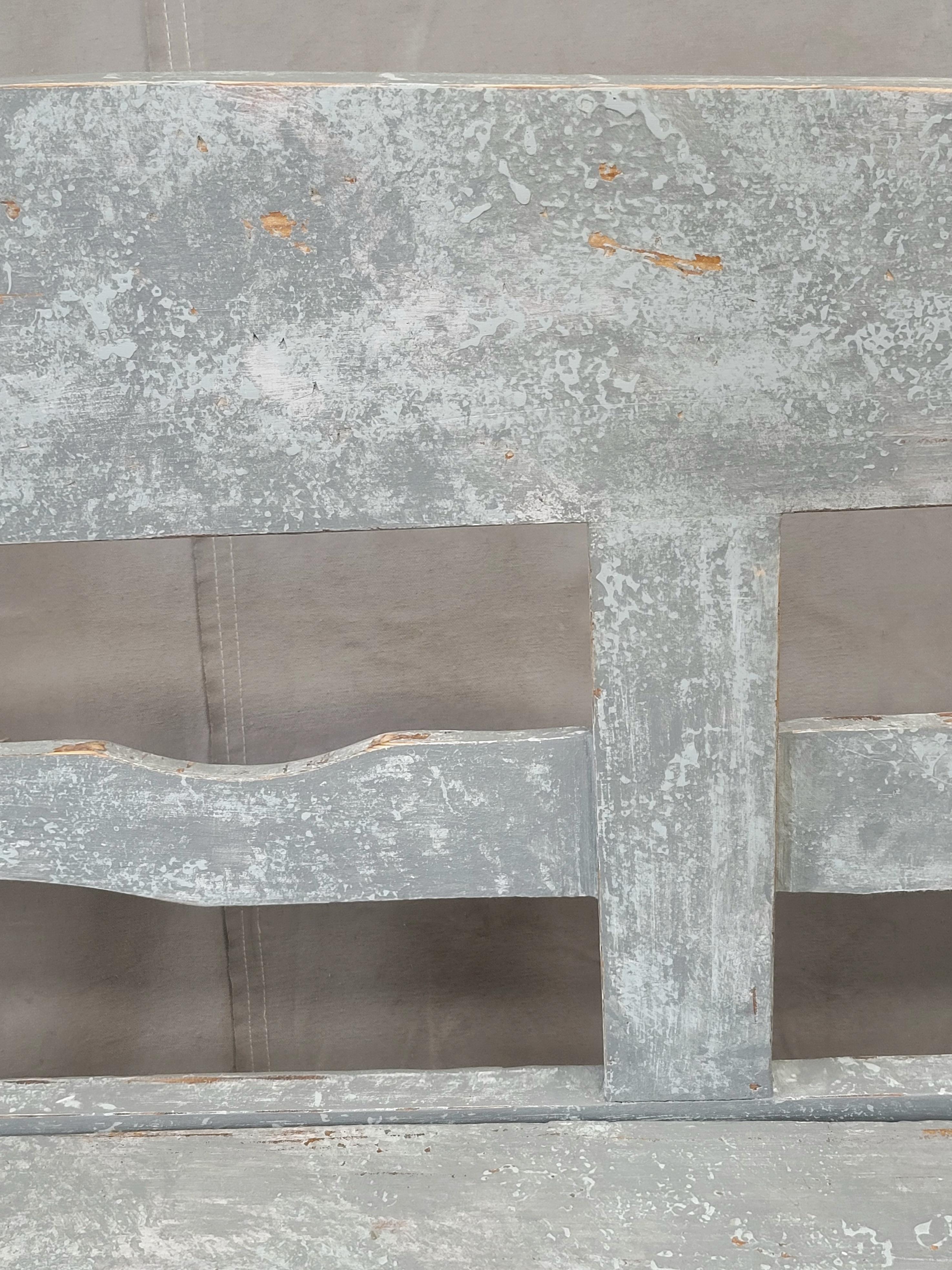 Antique 19th Century Swedish Storage Bench with Blue/Gray Paint and Linen Cushio For Sale 6