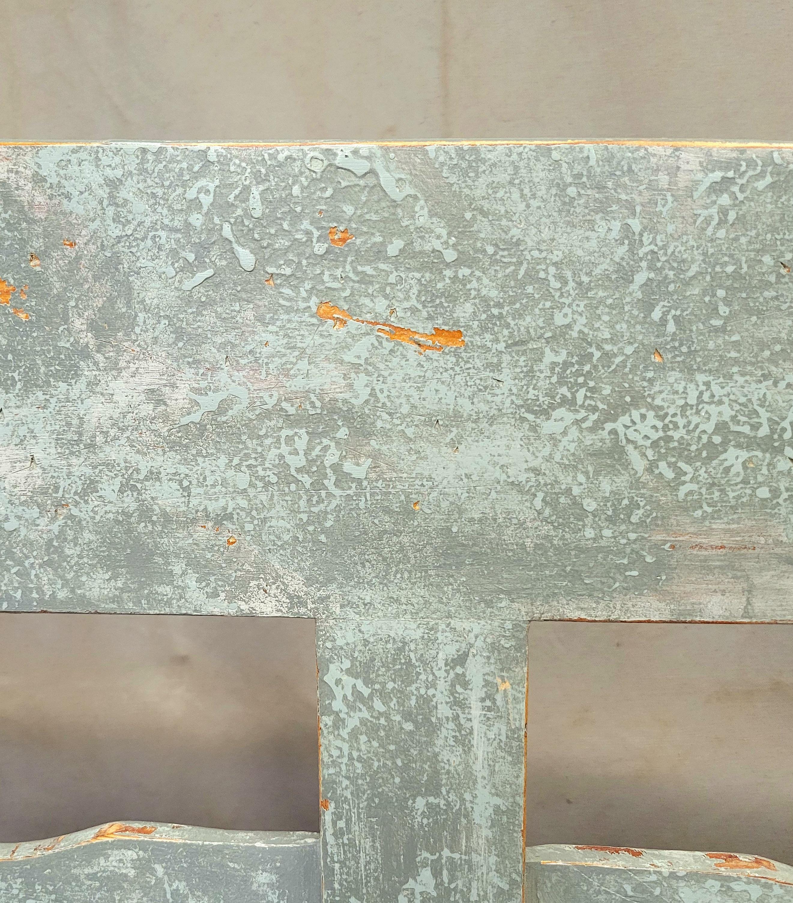 Antique 19th Century Swedish Storage Bench with Blue/Gray Paint and Linen Cushio For Sale 10