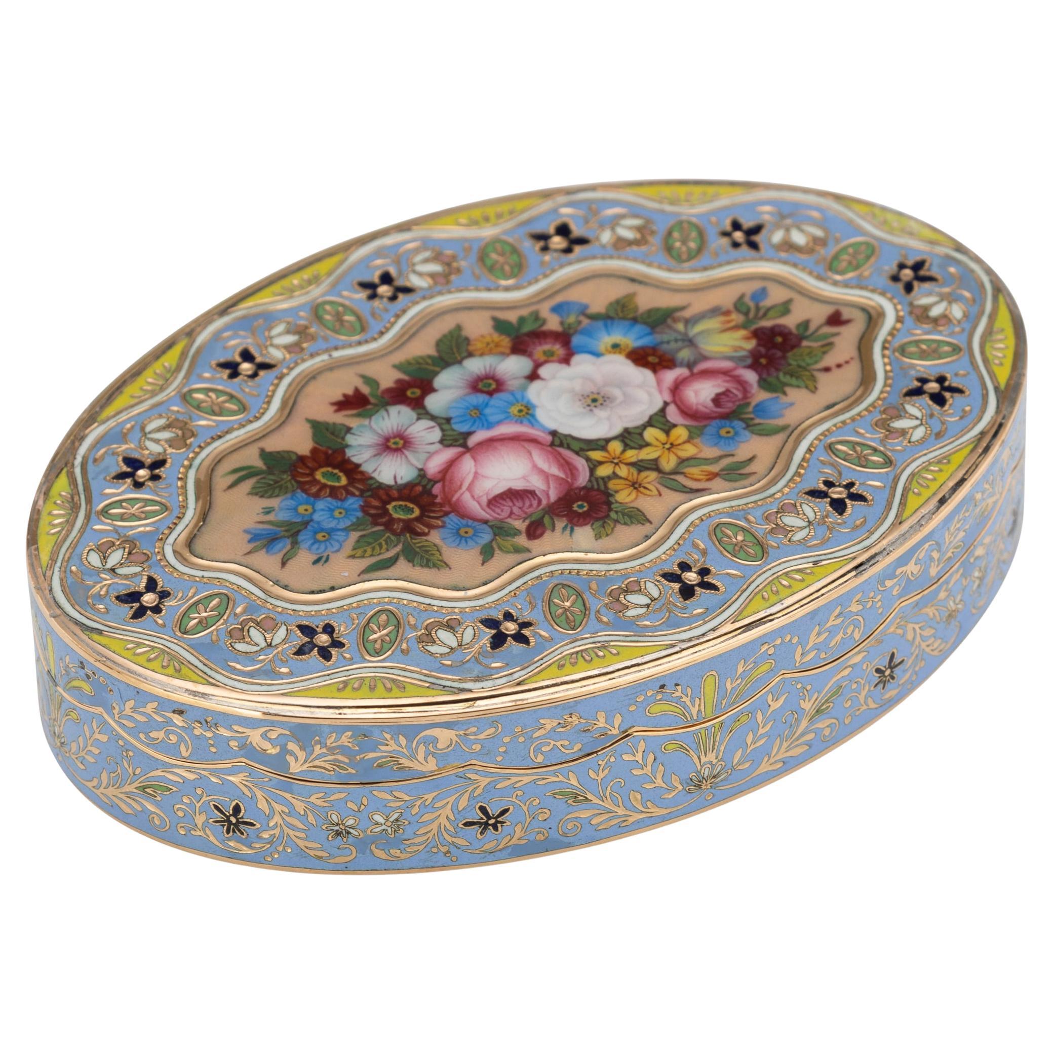 Antique 19th Century Swiss 18K Solid Gold & Enamel Snuff Box, Geneva c.1830 For Sale