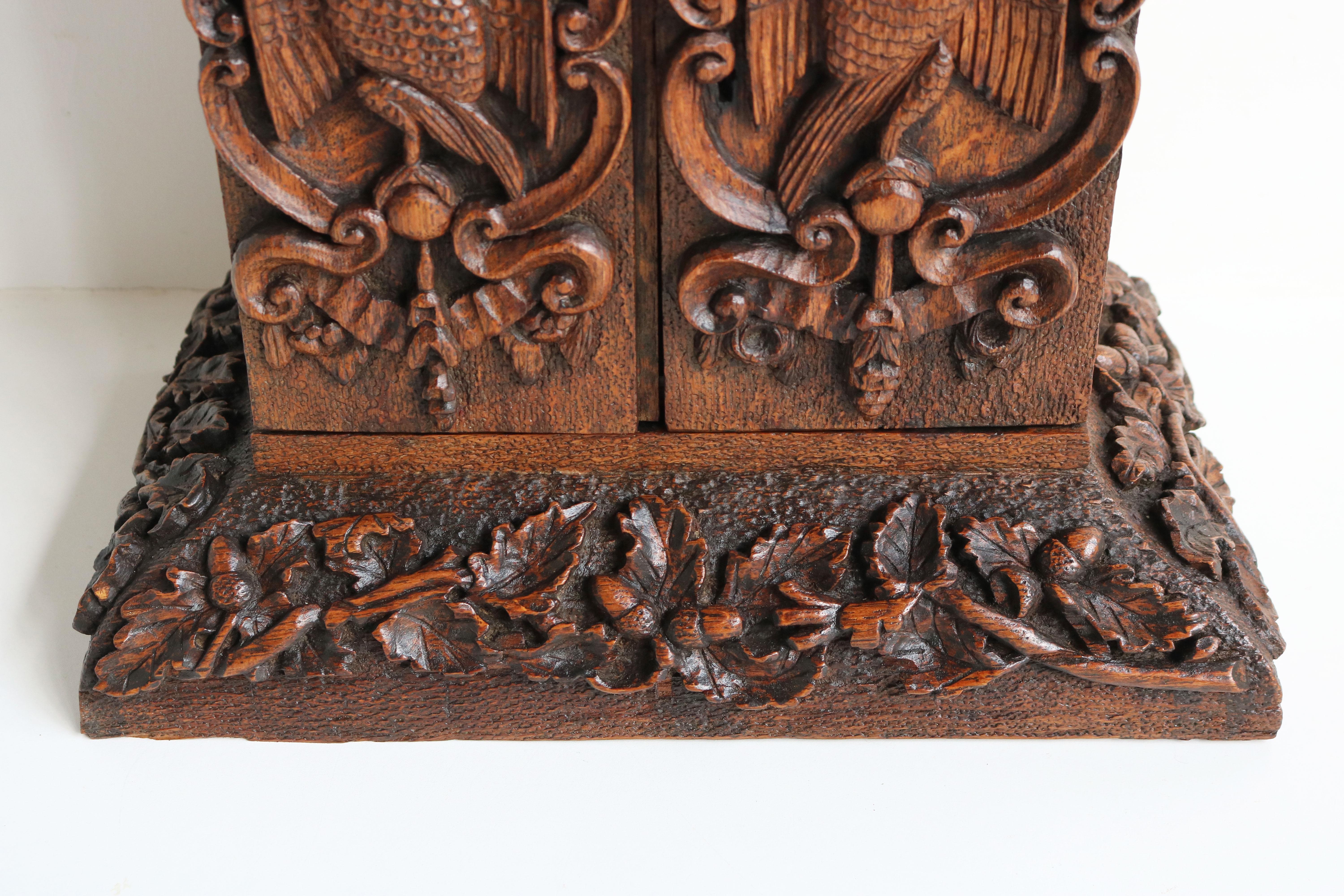 Antique 19th Century Swiss Black Forest Hanging Cabinet / Small Cabinet Oak Bird For Sale 4