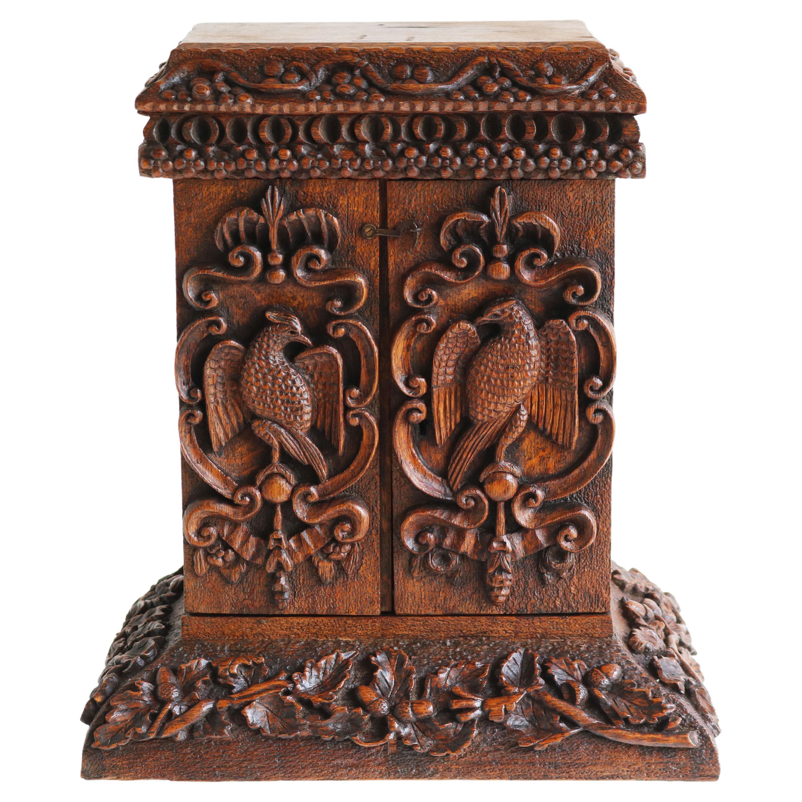 Antiguo Armario Colgante Black Forest Suizo Siglo XIX / Pequeño Armario Roble Pájaro