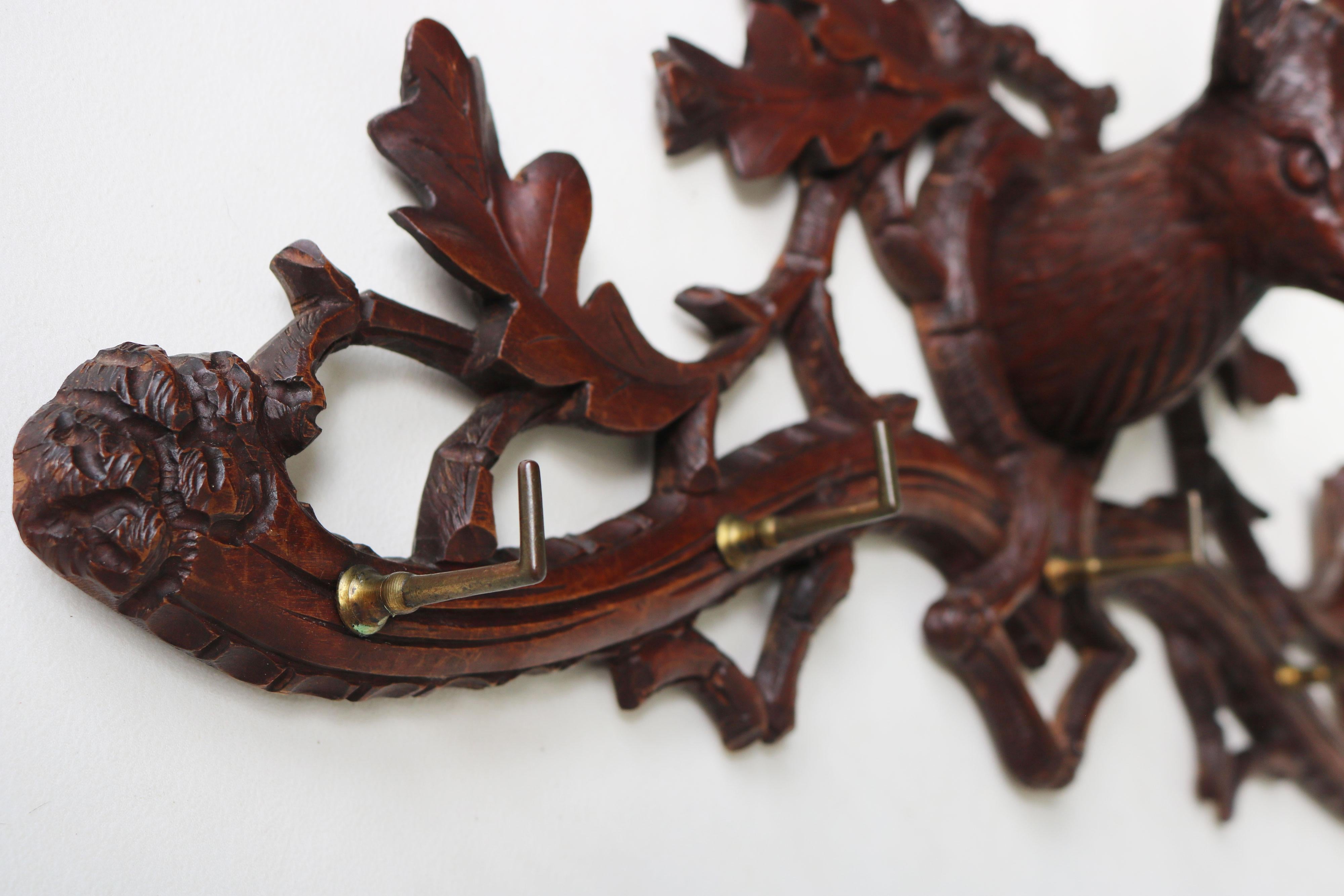 Brass Antique 19th Century Swiss Black Forest Stag Coat Rack / Hat Rack Carved Hallway For Sale