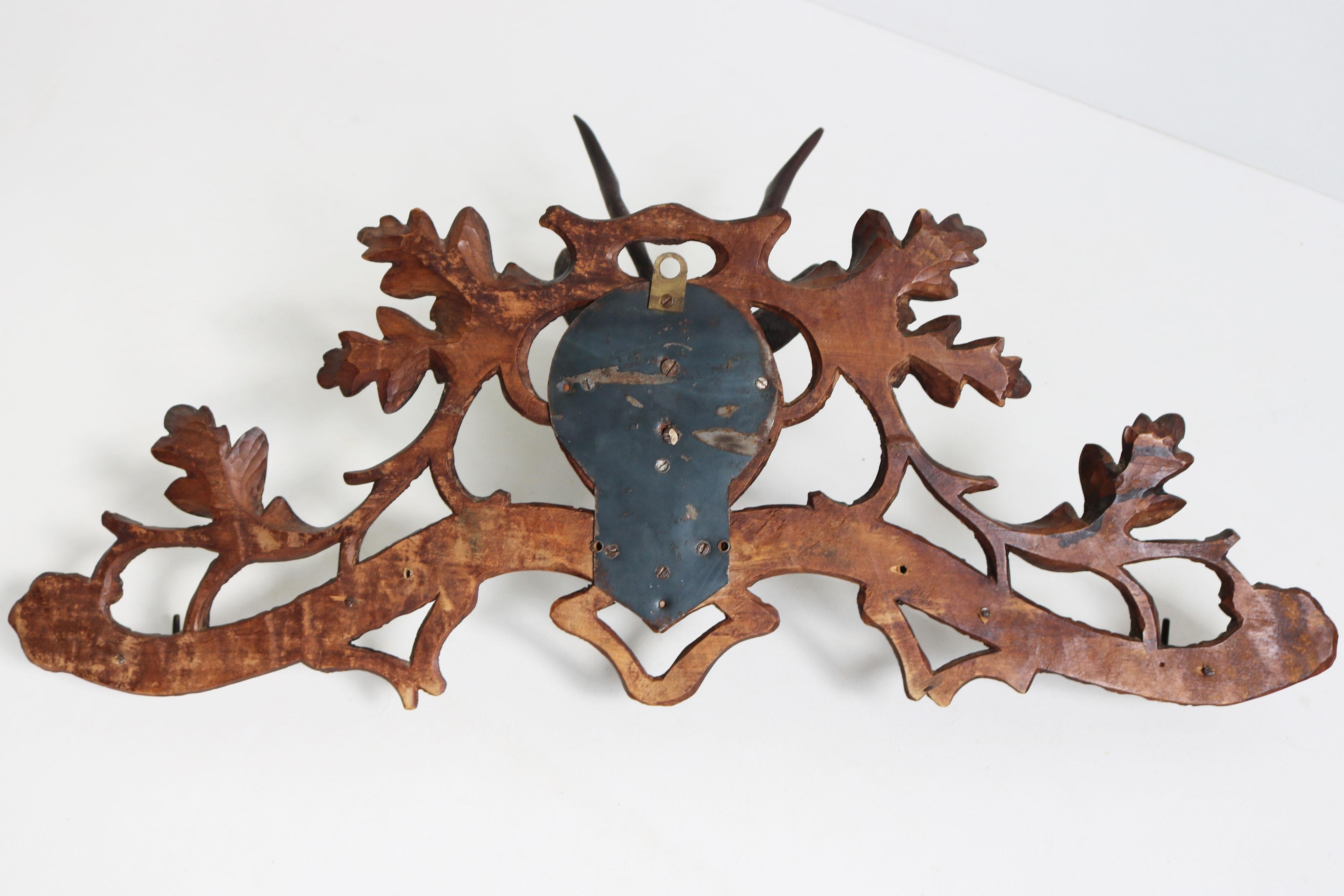 Antique 19th Century Swiss Black Forest Stag Coat Rack / Hat Rack Carved Hallway For Sale 2