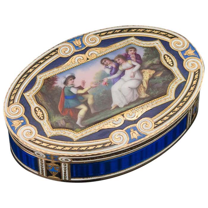 Antique 19th Century Swiss Gold and Hand Painted Enamel Snuff Box ...