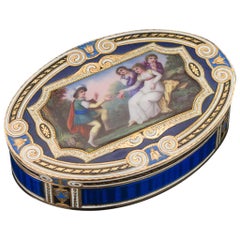 Antique 19th Century Swiss Gold and Hand Painted Enamel Snuff Box, circa 1800