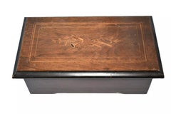 Antique 19th Century Swiss Hand Crank Cylinder Wooden Inlaid Music Box