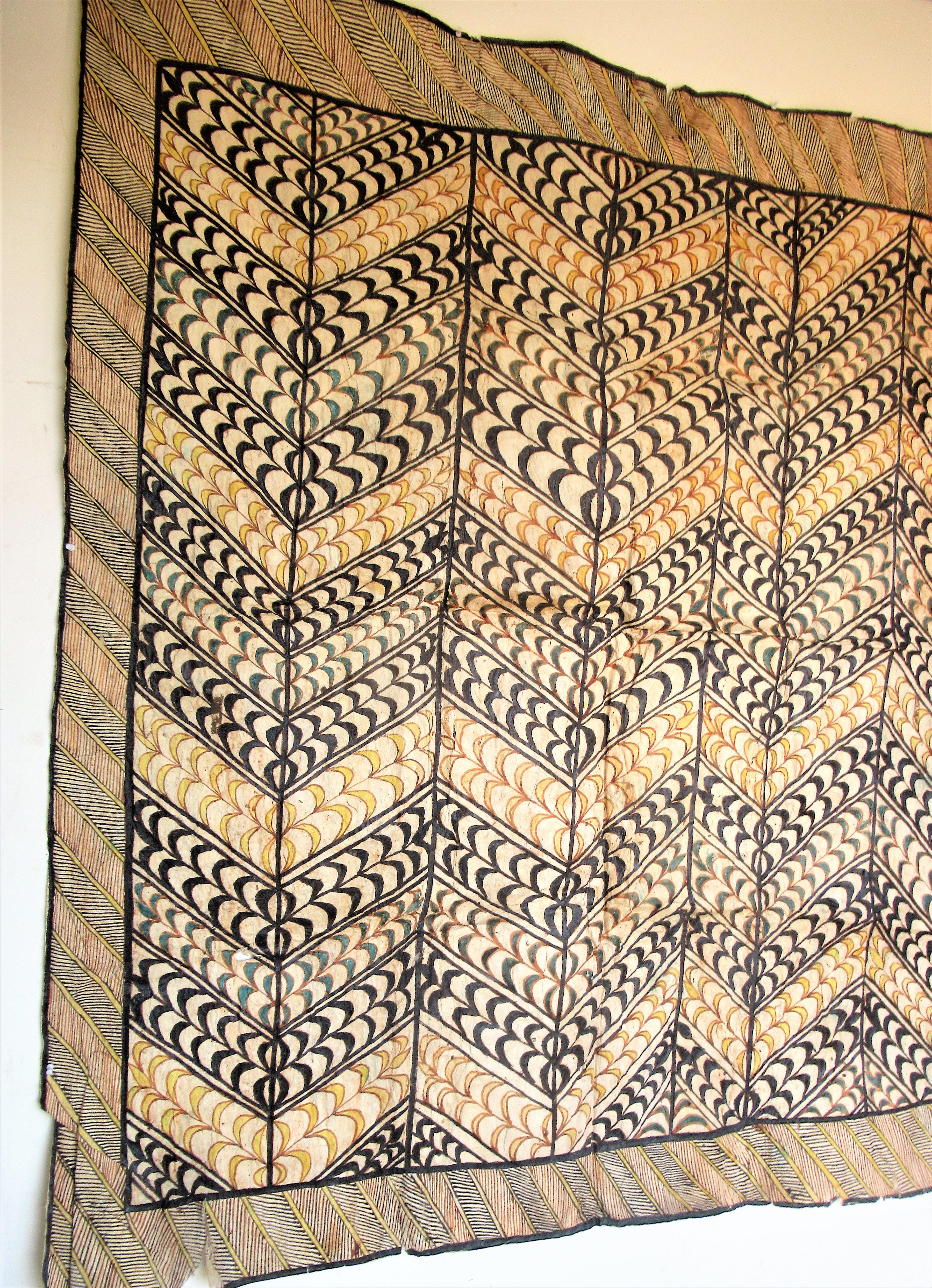 Painted Antique 19th Century Tapa Cloth