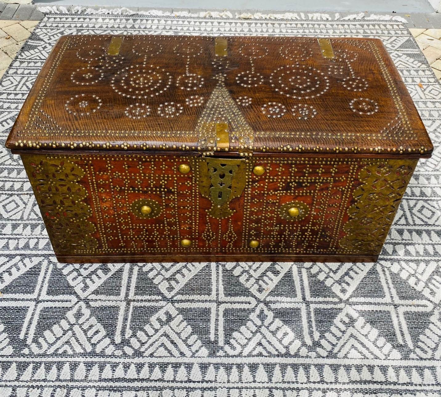 Tribal 19th Century Antique Zanzibar Chest in Teak Wood and Brass Studs