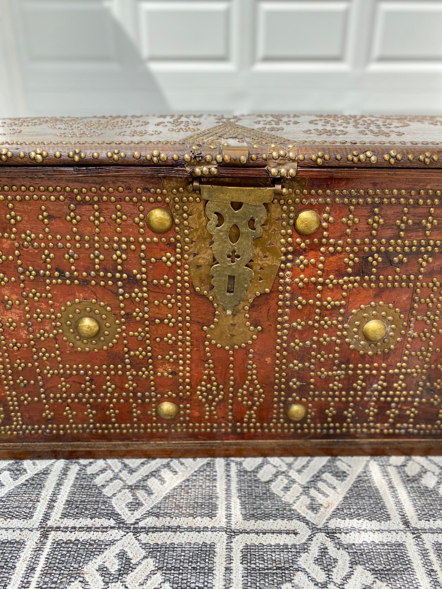 Hardwood 19th Century Antique Zanzibar Chest in Teak Wood and Brass Studs