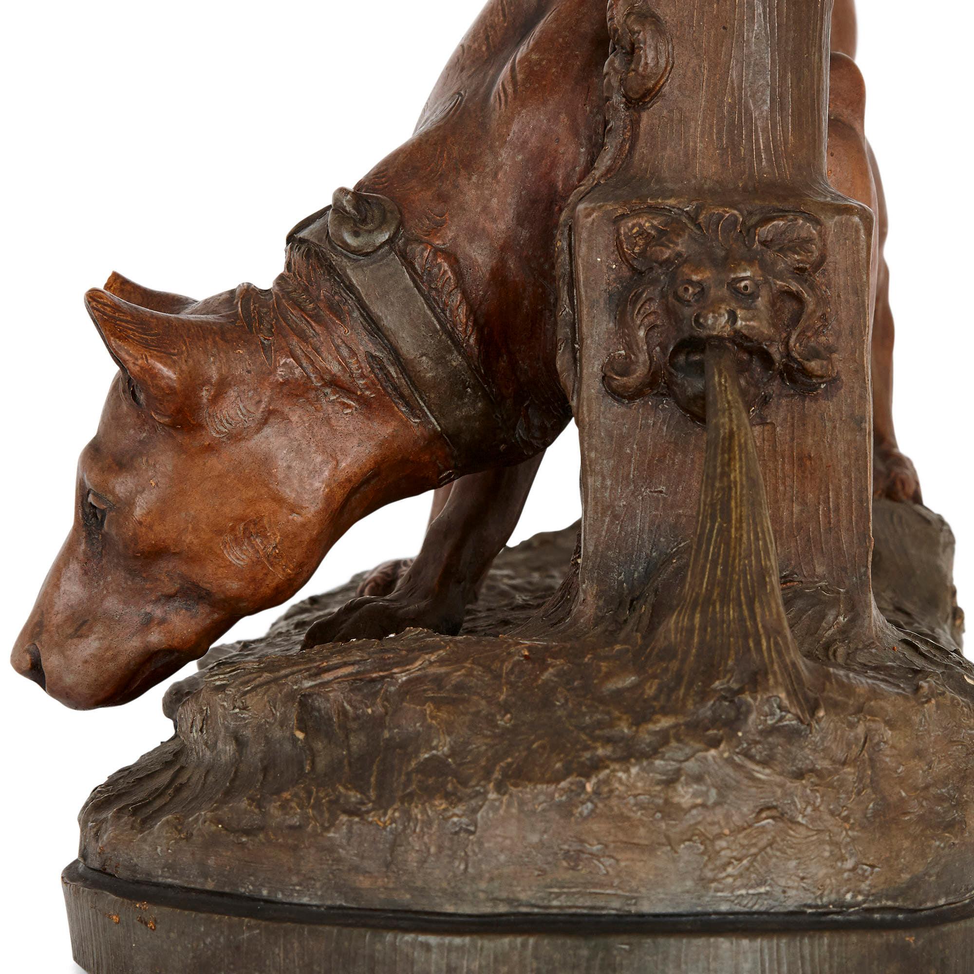 Modèle ancien en terre cuite du 19e siècle représentant un chien courant de Belgique Bon état - En vente à London, GB