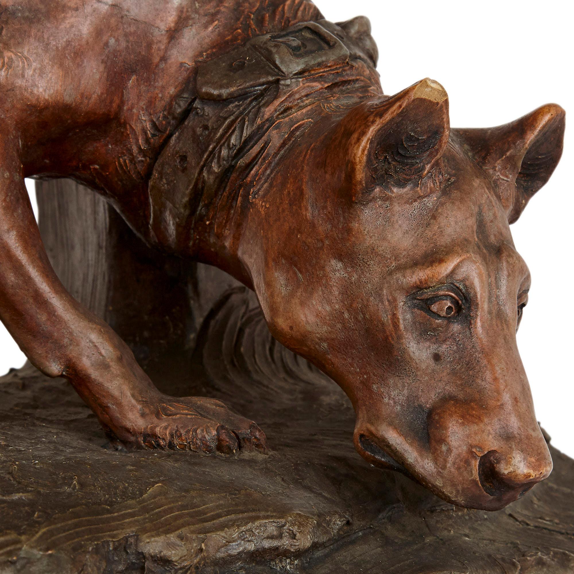Antique 19th Century Terracotta Model of a Hound from Belgium In Good Condition For Sale In London, GB