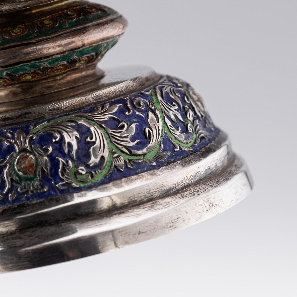 Antike 19. Jahrhundert Thai massivem Silber & Emaille bedeckt Schüssel & Stand c.1880 4