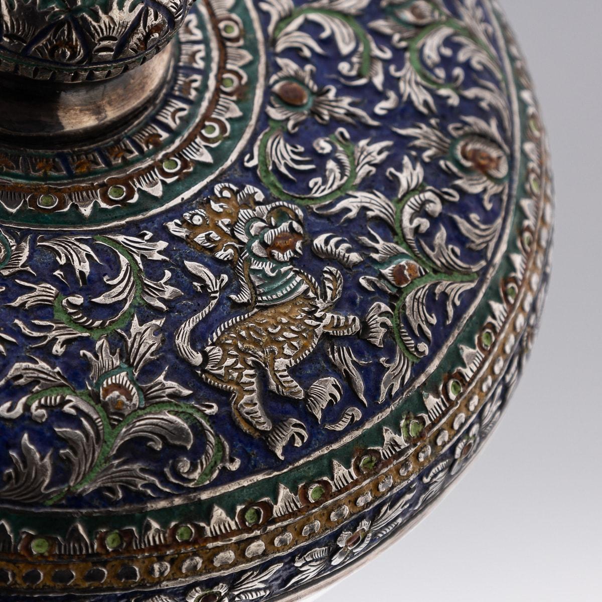 Antike 19. Jahrhundert Thai massivem Silber & Emaille bedeckt Schüssel & Stand c.1880 7