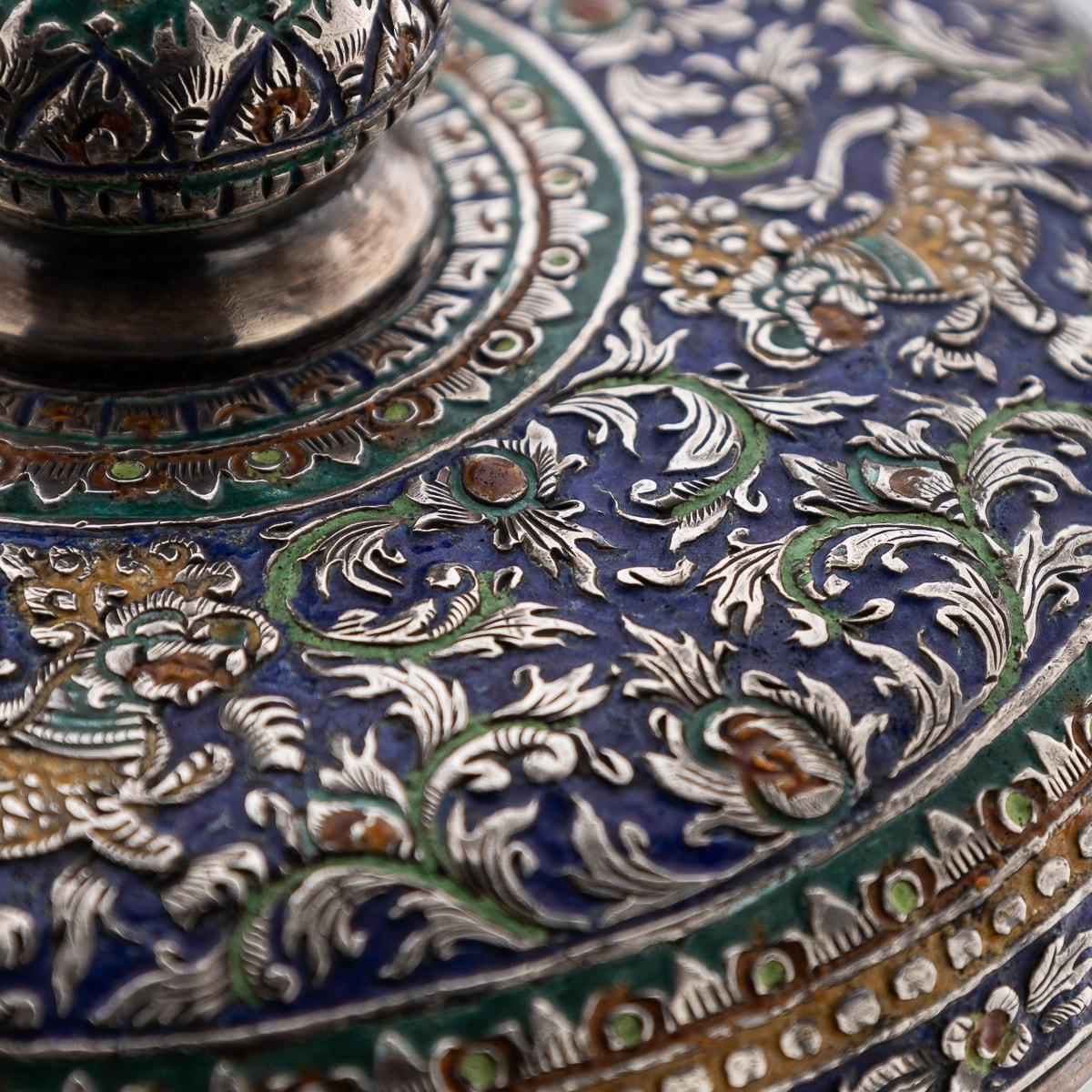 Antike 19. Jahrhundert Thai massivem Silber & Emaille bedeckt Schüssel & Stand c.1880 8