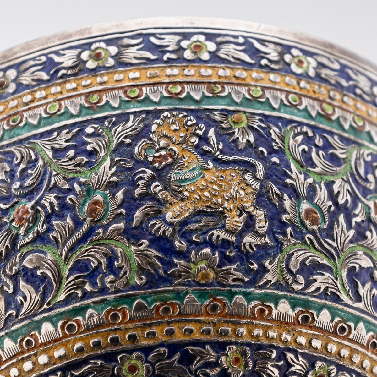 Antike 19. Jahrhundert Thai massivem Silber & Emaille bedeckt Schüssel & Stand c.1880 9