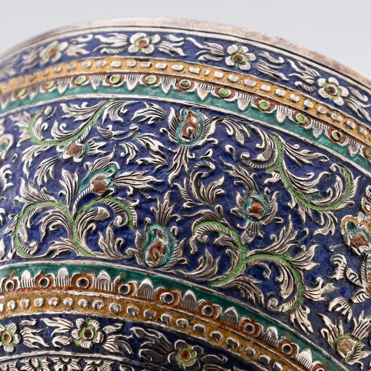 Antike 19. Jahrhundert Thai massivem Silber & Emaille bedeckt Schüssel & Stand c.1880 10