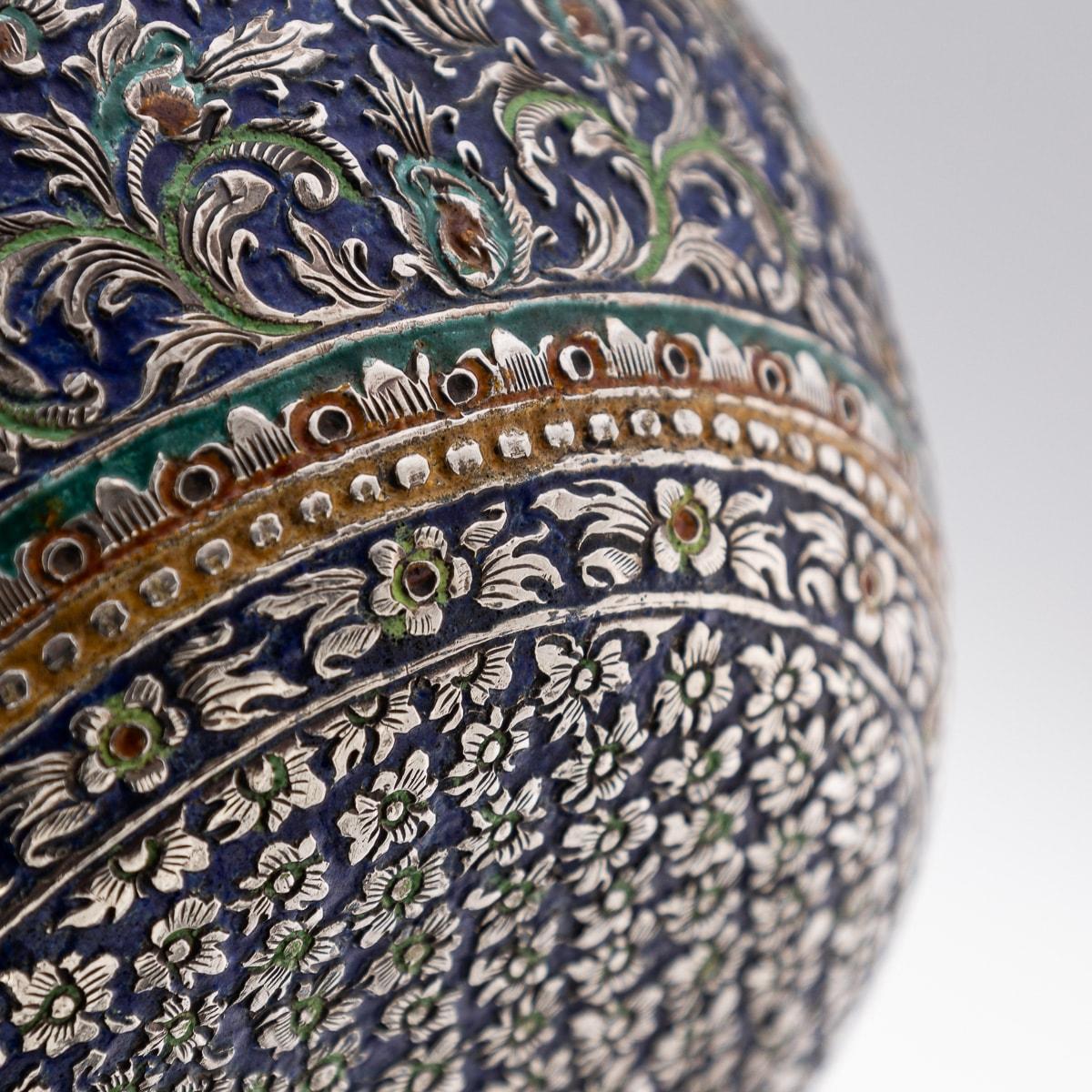 Antike 19. Jahrhundert Thai massivem Silber & Emaille bedeckt Schüssel & Stand c.1880 11