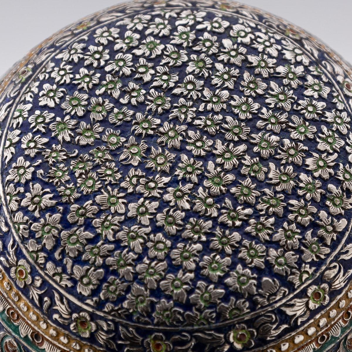 Antike 19. Jahrhundert Thai massivem Silber & Emaille bedeckt Schüssel & Stand c.1880 12