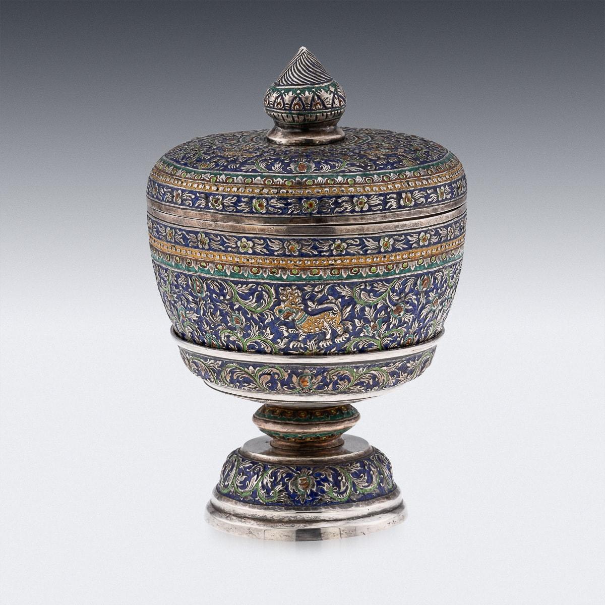 Antike 19. Jahrhundert Thai massivem Silber & Emaille bedeckt Schüssel & Stand c.1880 (Sonstiges)