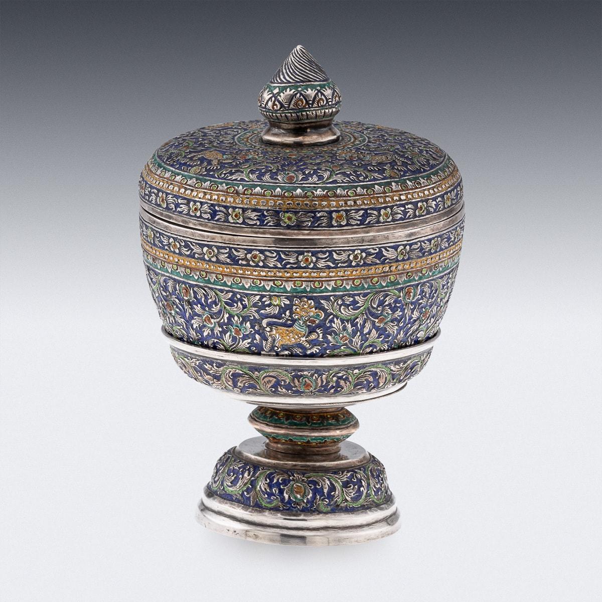 Antike 19. Jahrhundert Thai massivem Silber & Emaille bedeckt Schüssel & Stand c.1880 (Thailändisch)