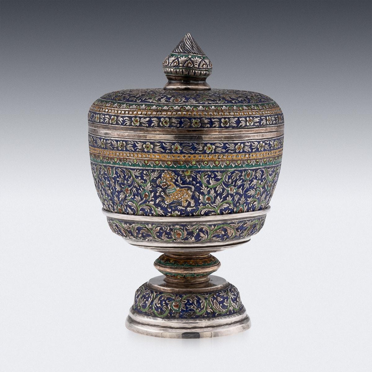 Antike 19. Jahrhundert Thai massivem Silber & Emaille bedeckt Schüssel & Stand c.1880 im Zustand „Gut“ in Royal Tunbridge Wells, Kent