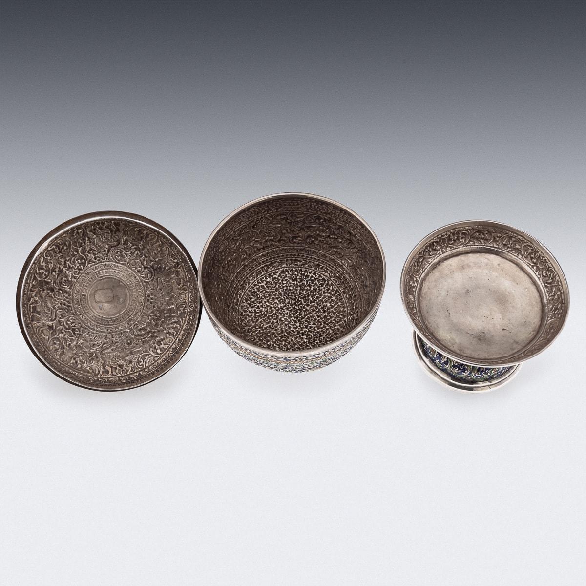 Antike 19. Jahrhundert Thai massivem Silber & Emaille bedeckt Schüssel & Stand c.1880 (Spätes 19. Jahrhundert)