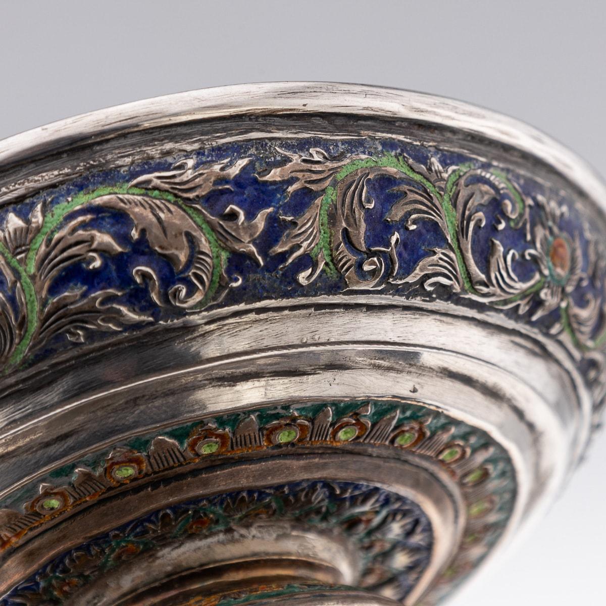 Antike 19. Jahrhundert Thai massivem Silber & Emaille bedeckt Schüssel & Stand c.1880 3