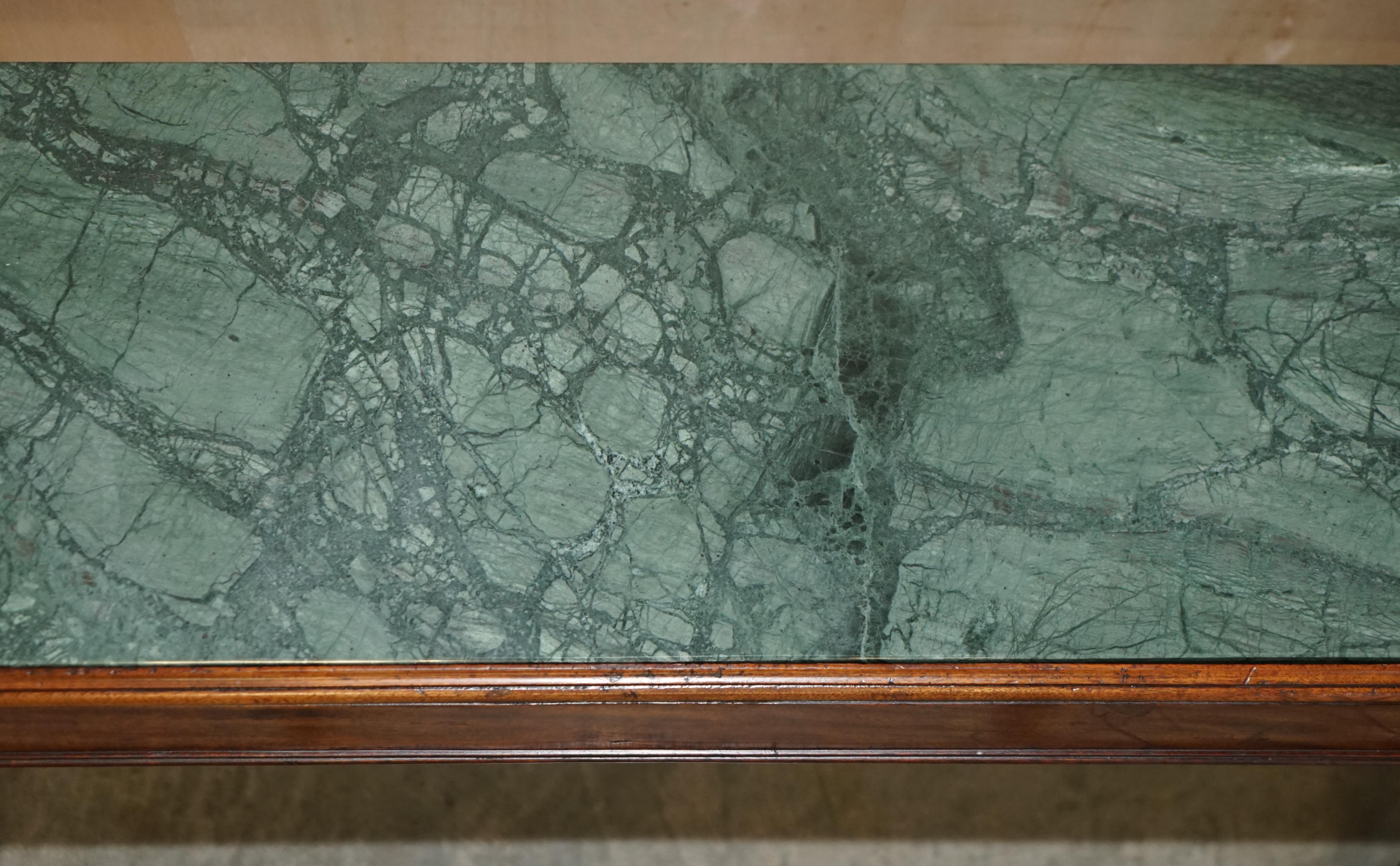 Antique 19th Century Thomas Chippendale Style Green Marble Top Console Table 4