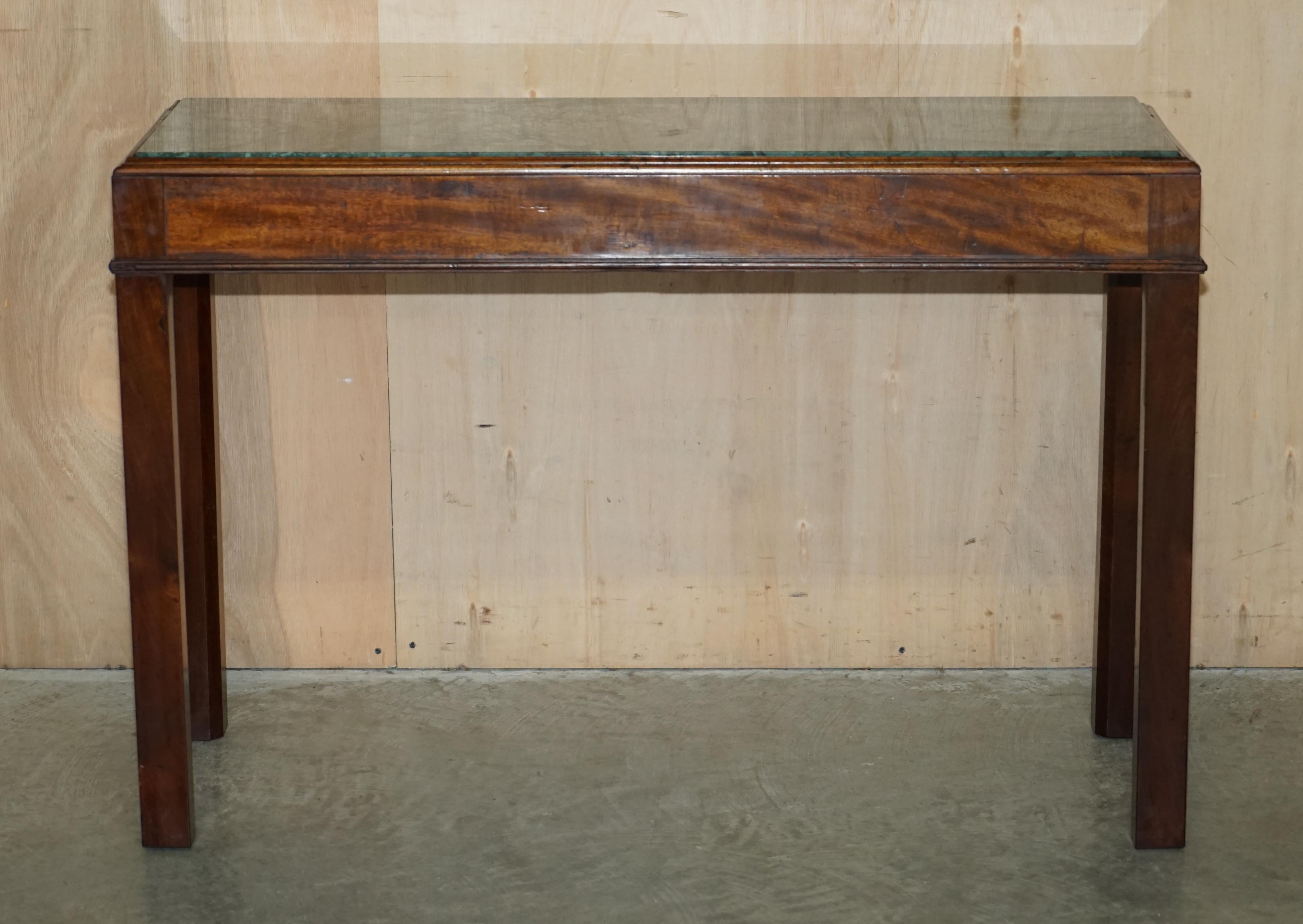 High Victorian Antique 19th Century Thomas Chippendale Style Green Marble Top Console Table