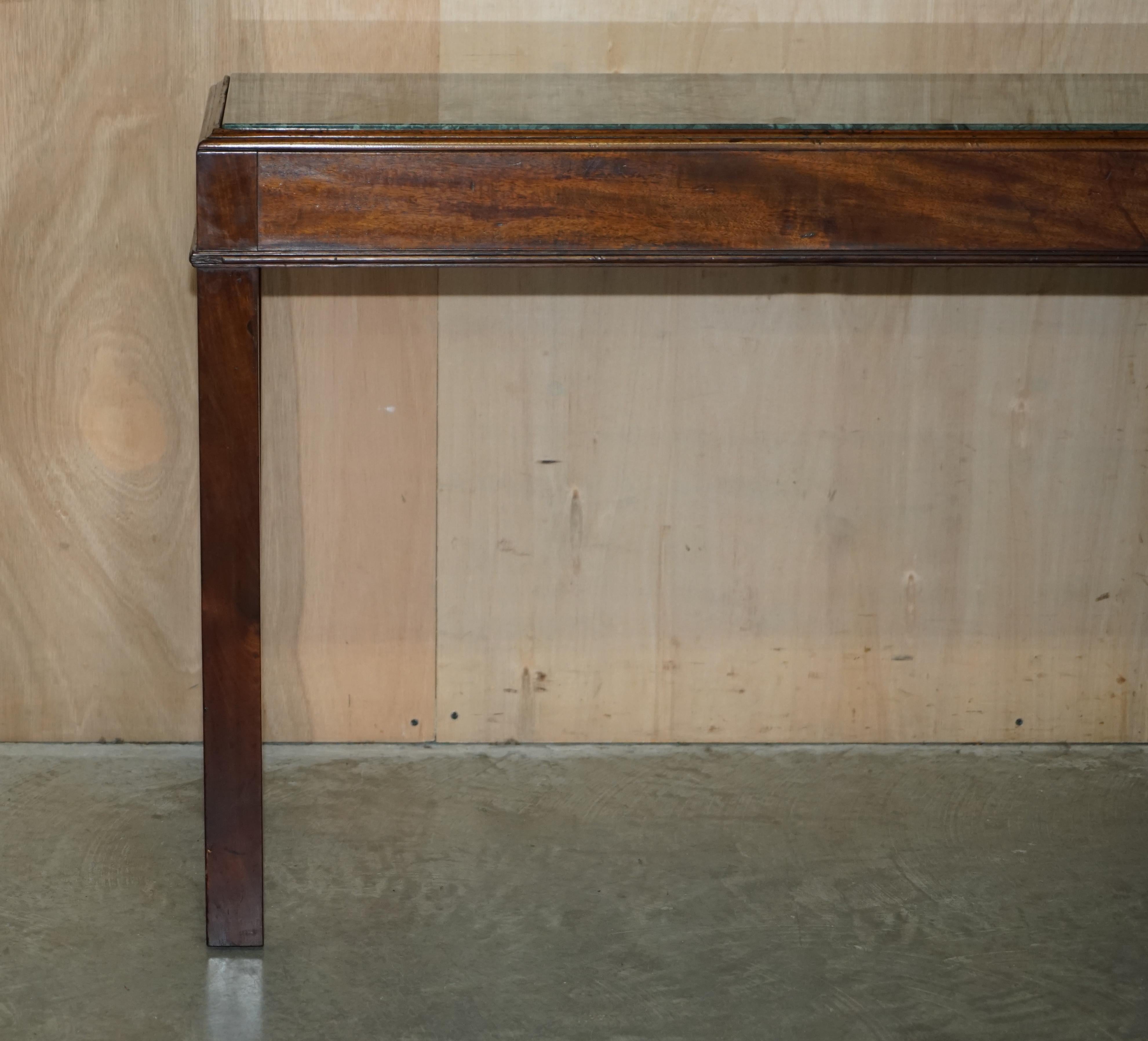 English Antique 19th Century Thomas Chippendale Style Green Marble Top Console Table