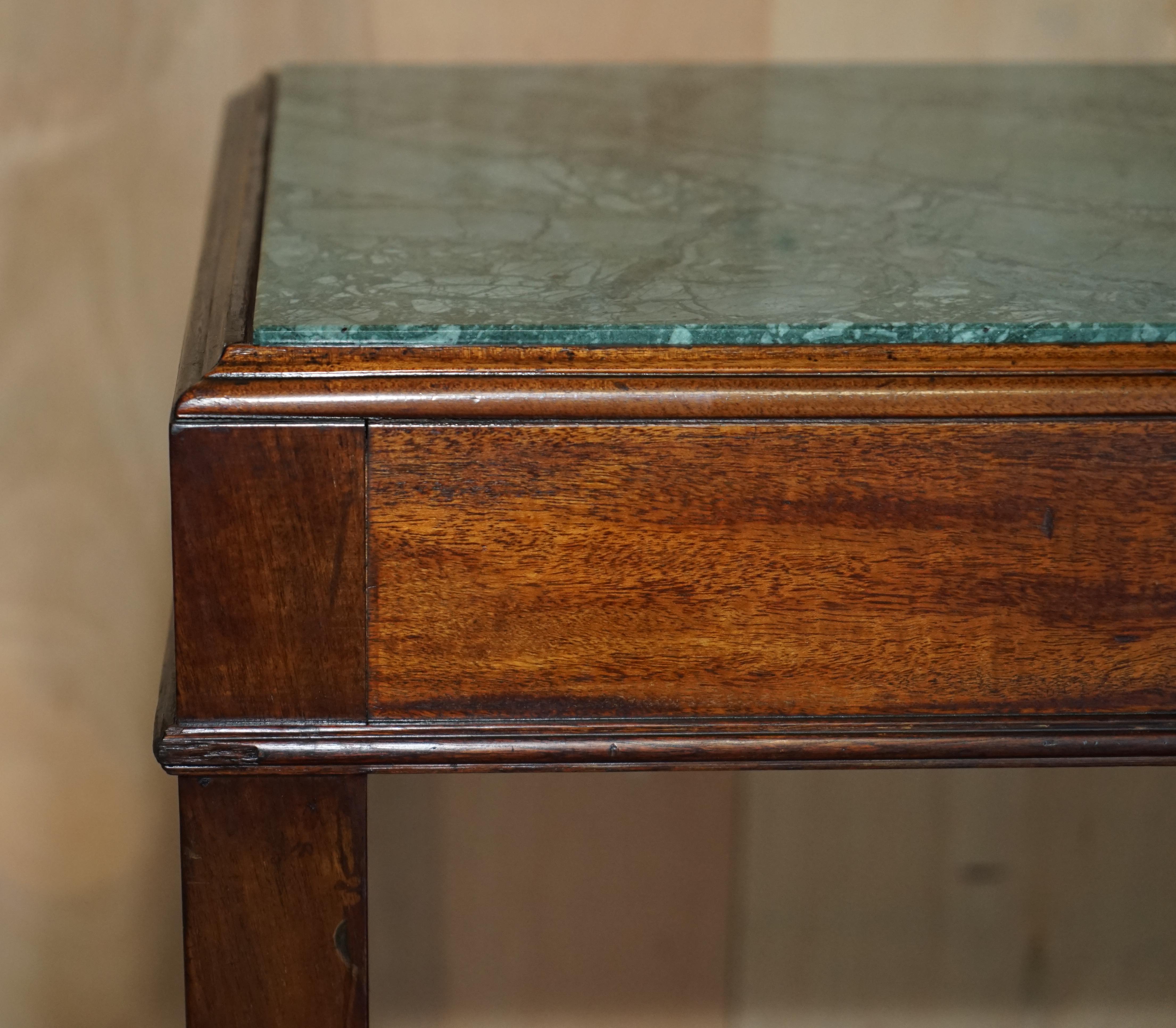 Hand-Crafted Antique 19th Century Thomas Chippendale Style Green Marble Top Console Table