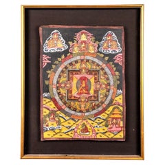 Antique 19th Century Tibetan Buddhist Mandala Thangka With Meditation Buddha