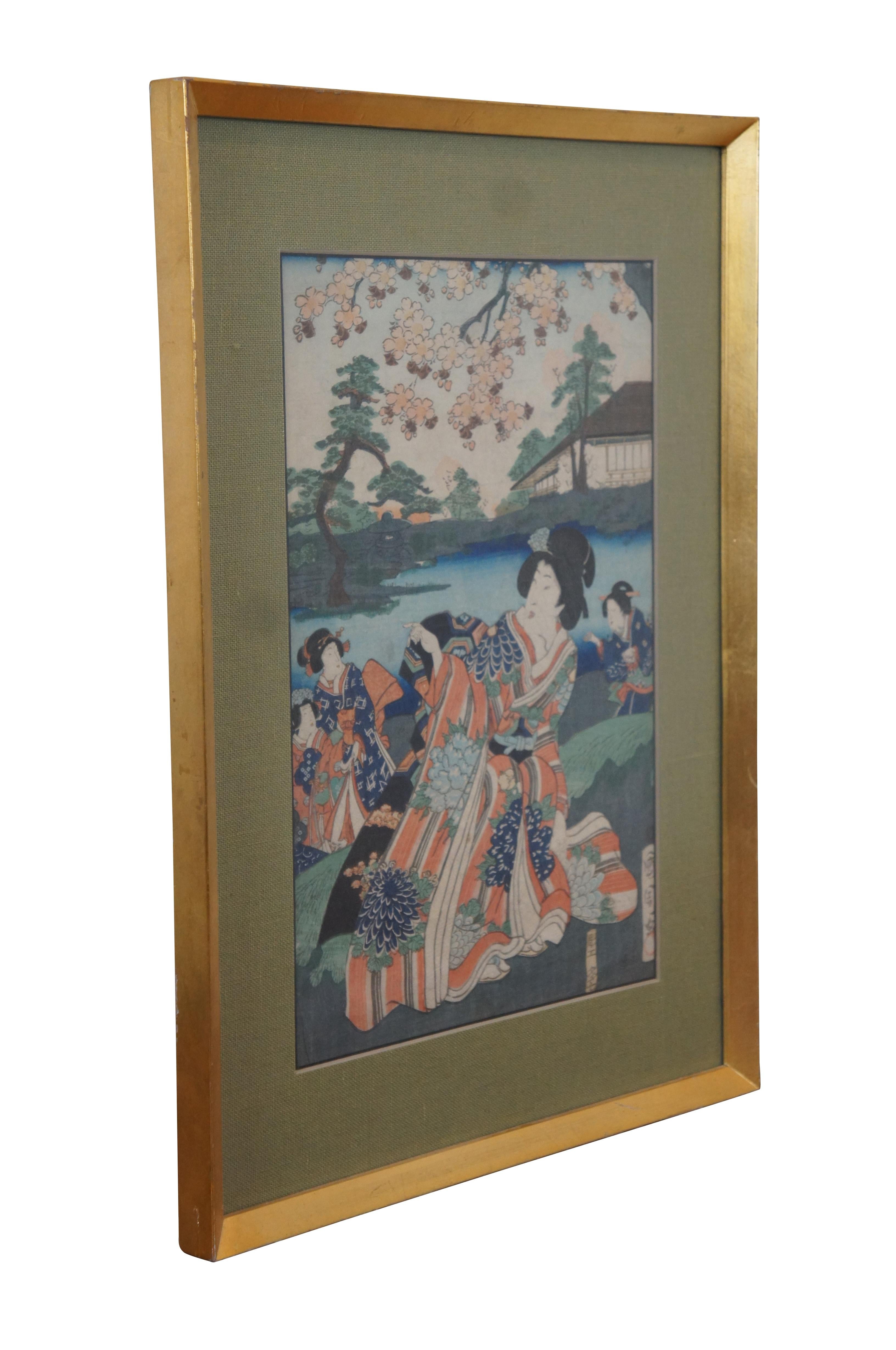Antique 19th Century Toyohara Kunichika Japanese Edo Woodblock Print In Good Condition In Dayton, OH