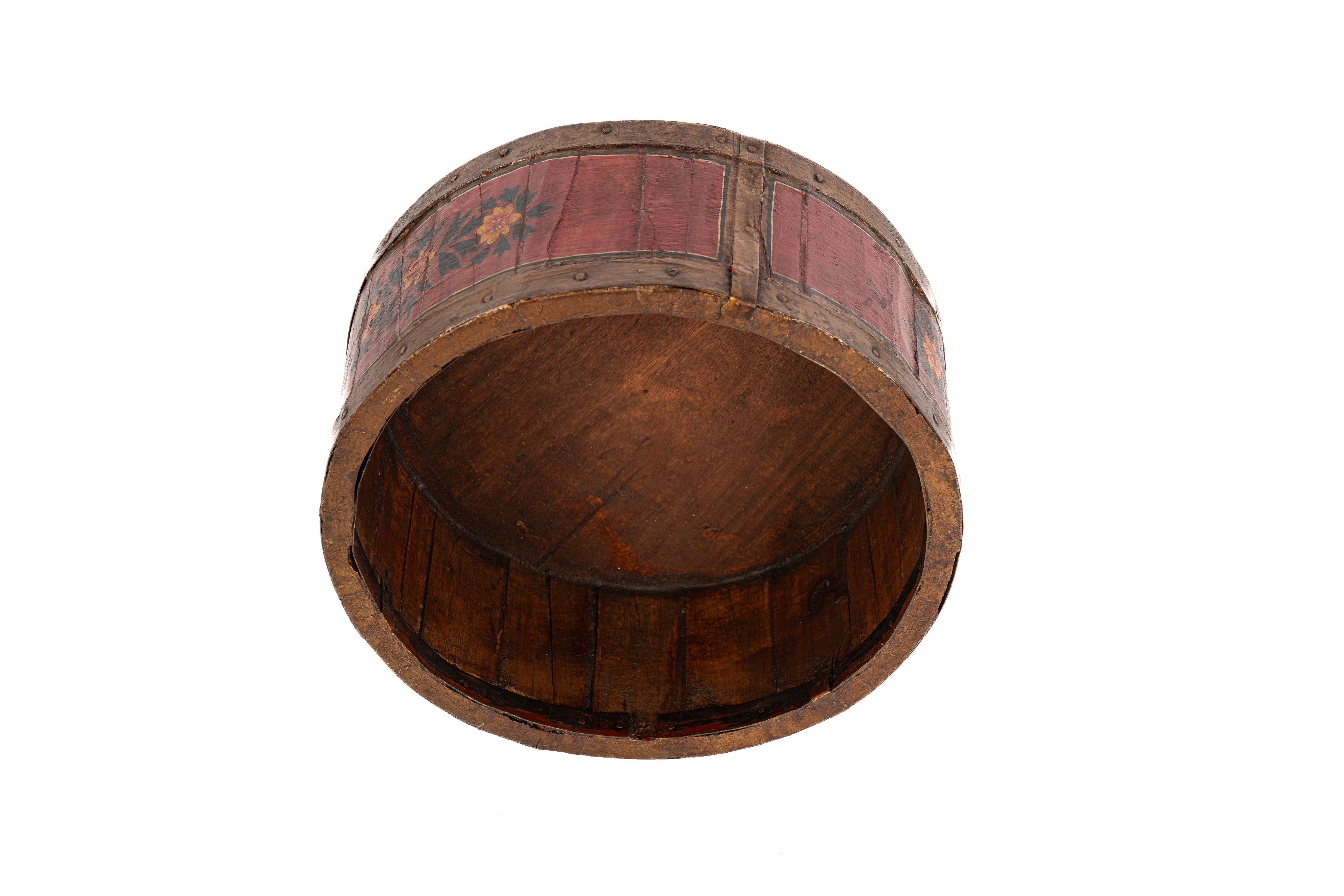 Steel Antique 19th century traditional Dutch hand painted grain measure container bowl For Sale
