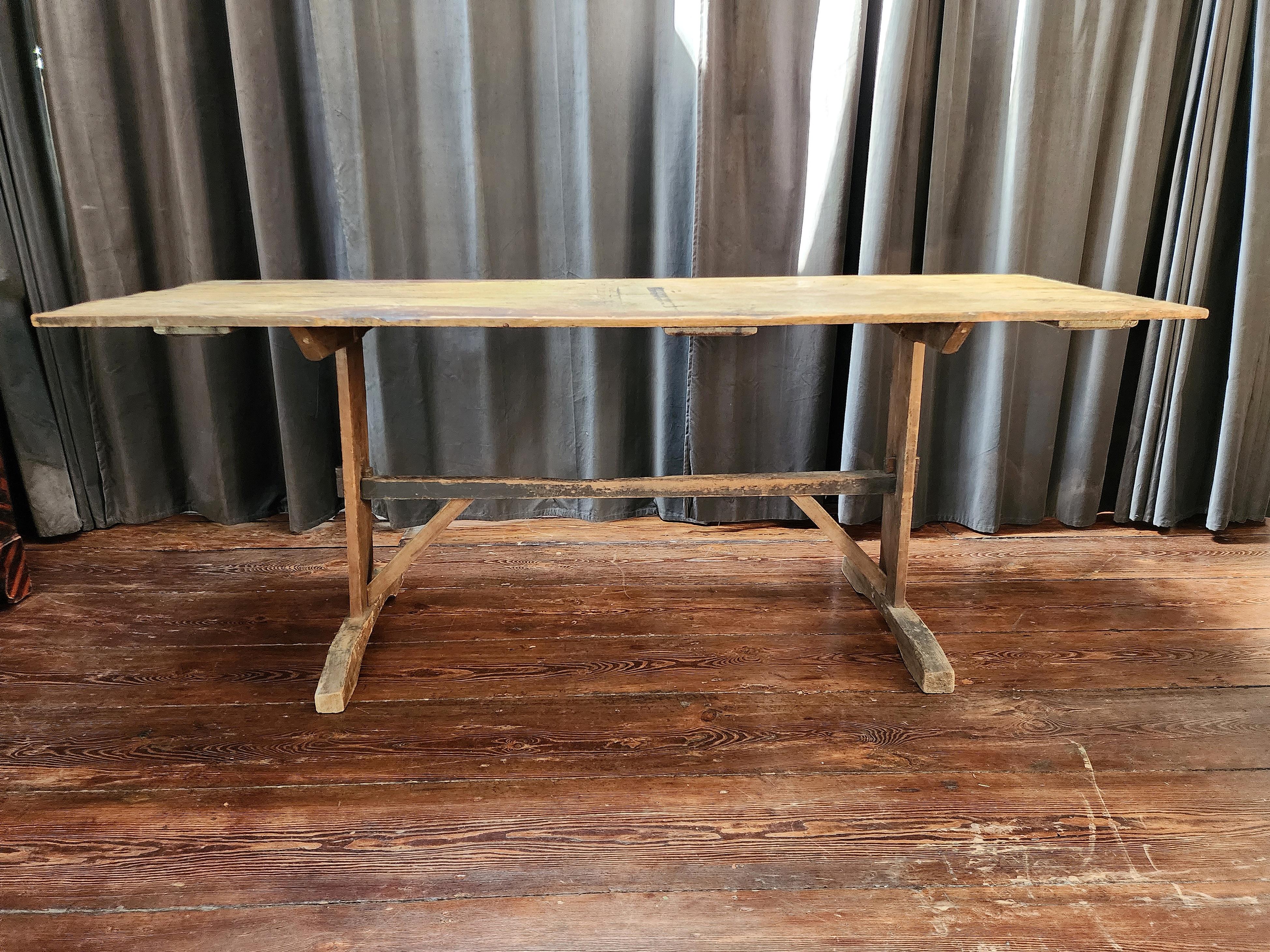Antique 18th Century Pine Trestle Table 6