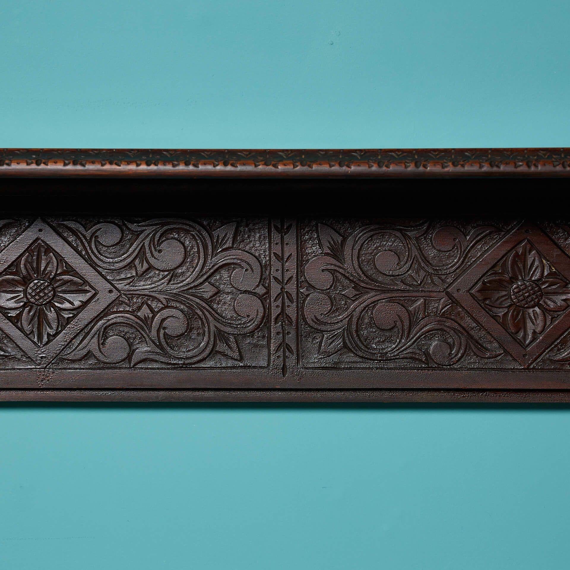 English Antique 19th century Tudor Style Carved Oak Fireplace For Sale